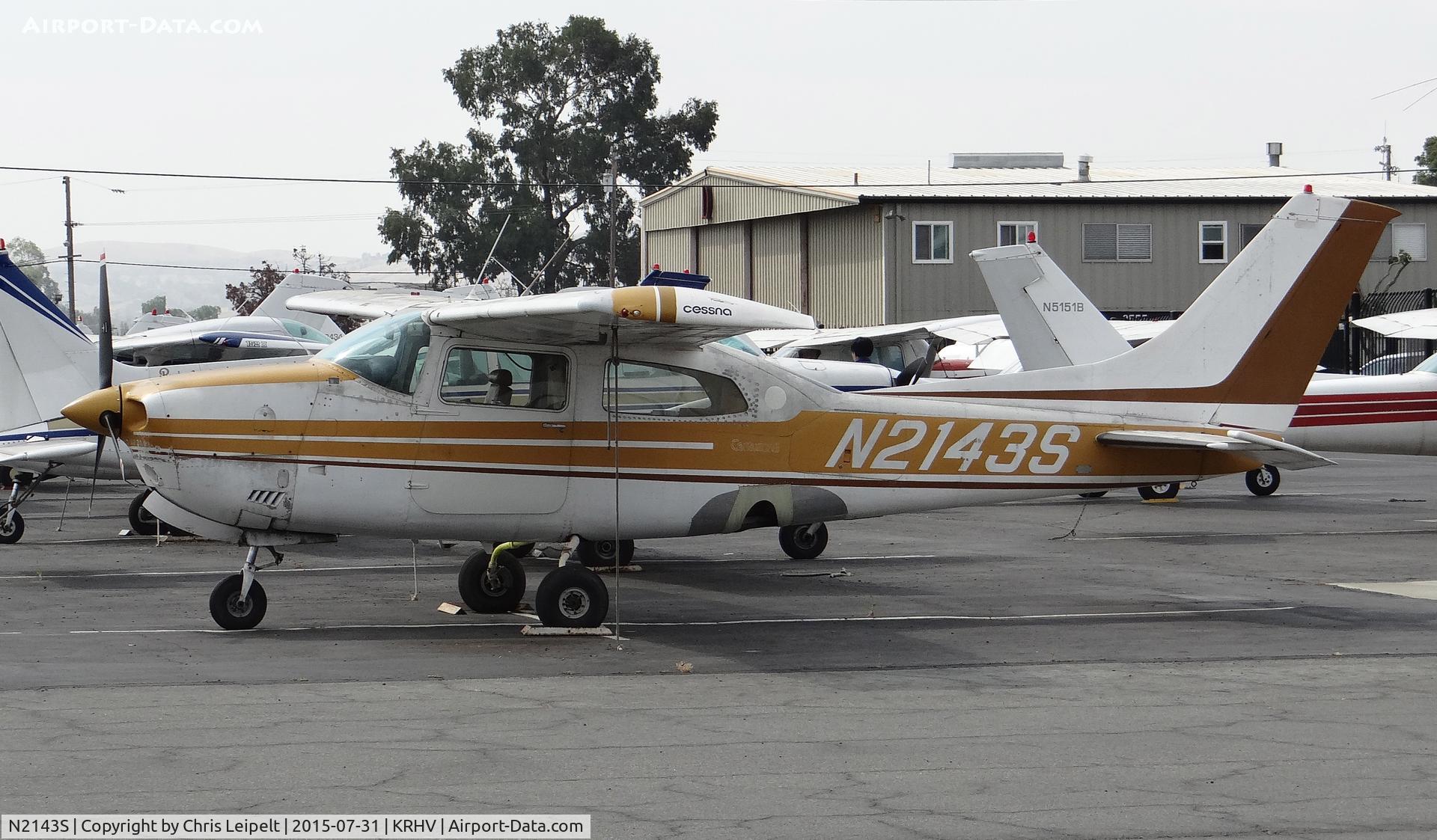 N2143S, 1975 Cessna T210L Turbo Centurion C/N 21061104, Locally-based 1975 Cessna T210L sitting on the Nice Air ramp at Reid Hillview Airport, San Jose, CA.