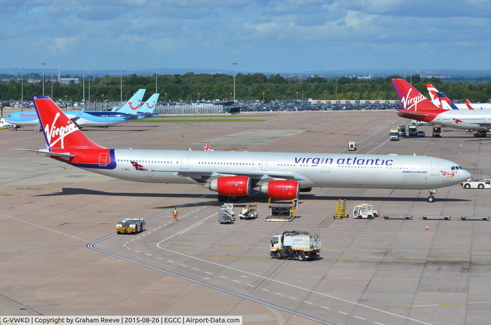 G-VWKD, 2005 Airbus A340-642 C/N 706, Just landed at Manchester.