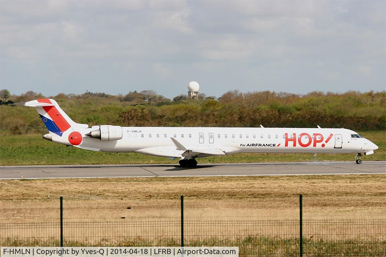 F-HMLN, 2012 Bombardier CRJ-1000EL NG (CL-600-2E25) C/N 19024, Canadair Regional Jet CRJ-1000, Take off run rwy 07R, Brest-Bretagne Airport (LFRB-BES)