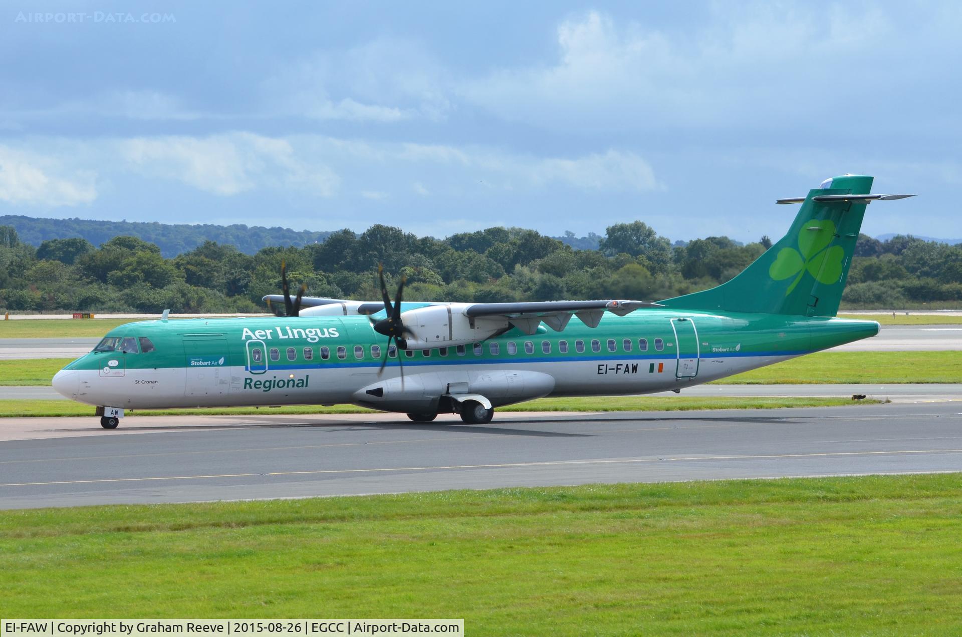 EI-FAW, 2013 ATR 72-600 (72-212A) C/N 1122, Just landed at Manchester.