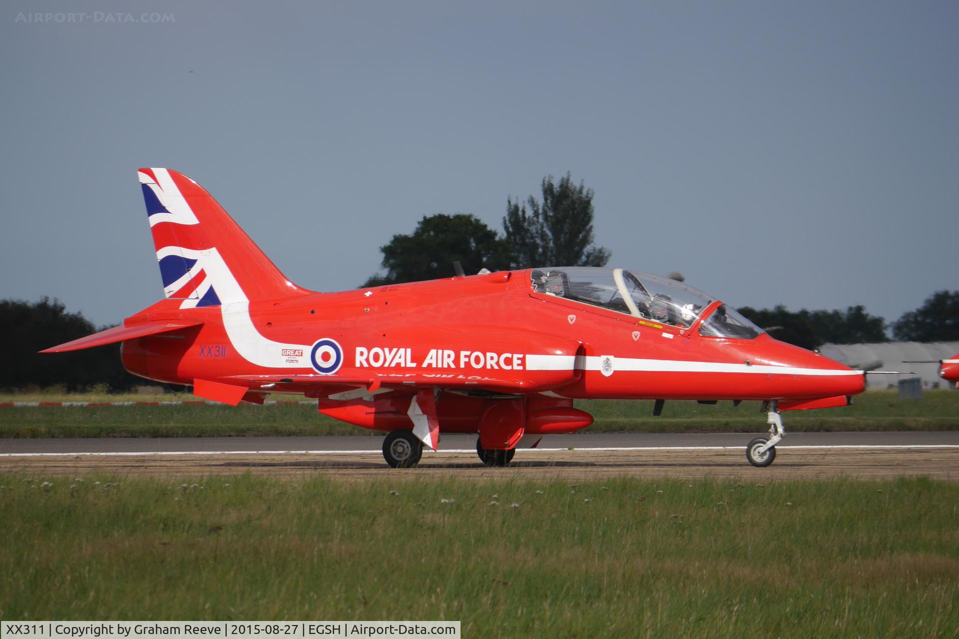 XX311, 1980 Hawker Siddeley Hawk T.1 C/N 147/312136, Just landed at Norwich.