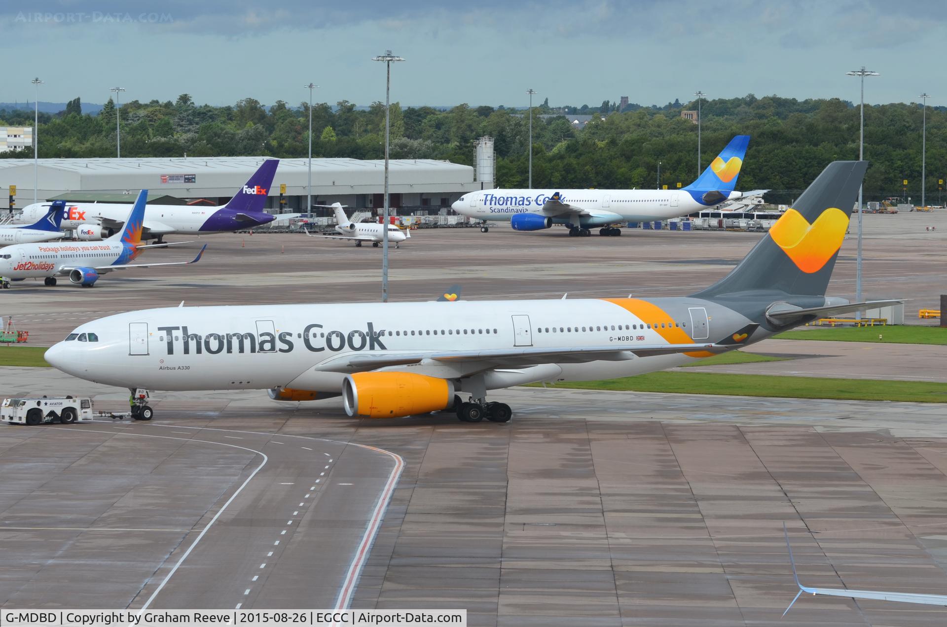 G-MDBD, 1999 Airbus A330-243 C/N 266, Being pushed back at Manchester.