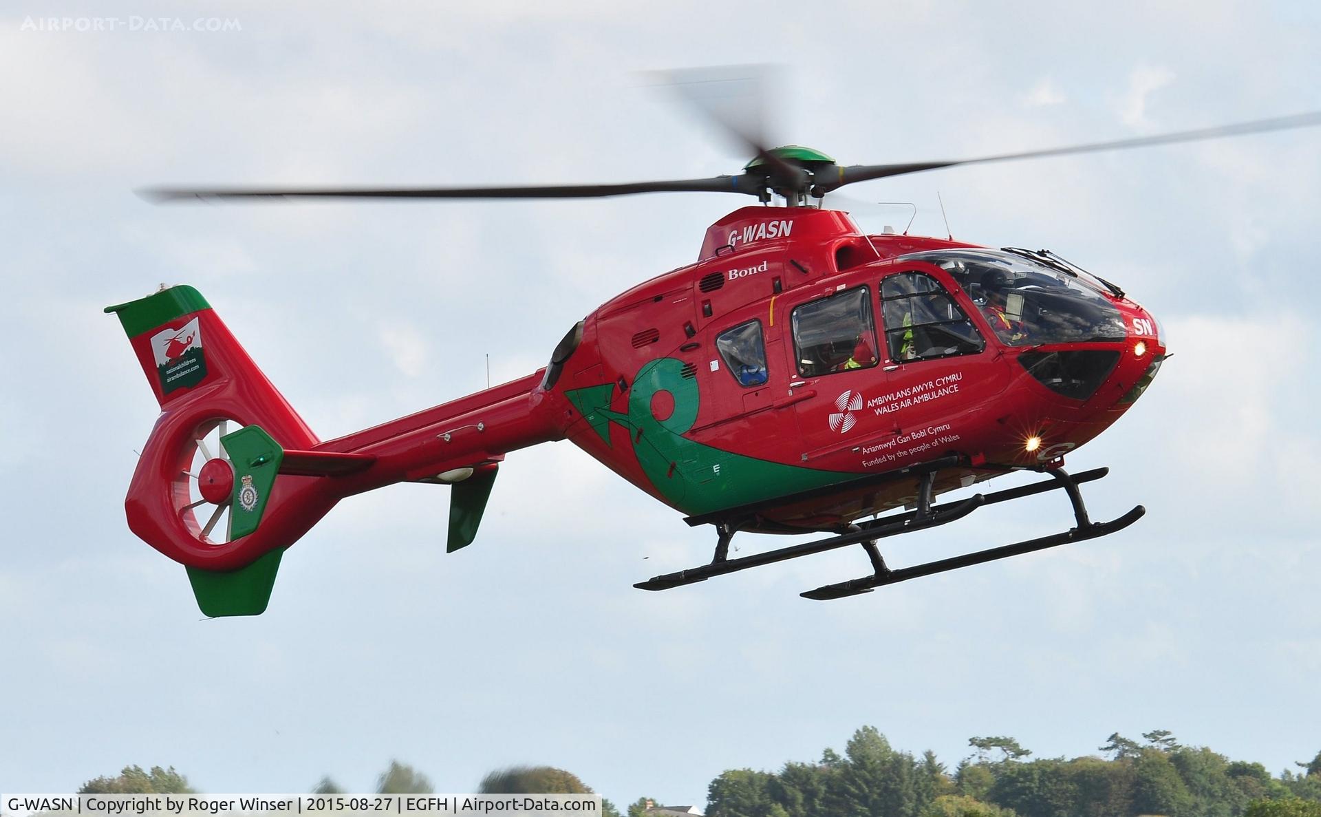 G-WASN, 2008 Eurocopter EC-135T-2+ C/N 0746, Wales Air Ambulance helicopter (Helimed 57) returning to base.