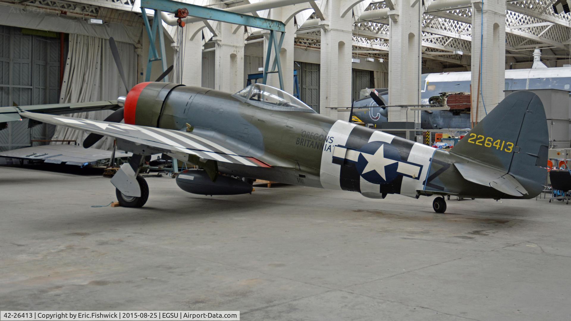 42-26413, 1942 Republic P-47D Thunderbolt C/N 399-55731, 1. 42-26413 at The Imperial War Museum, Duxford, Cambridgeshire.