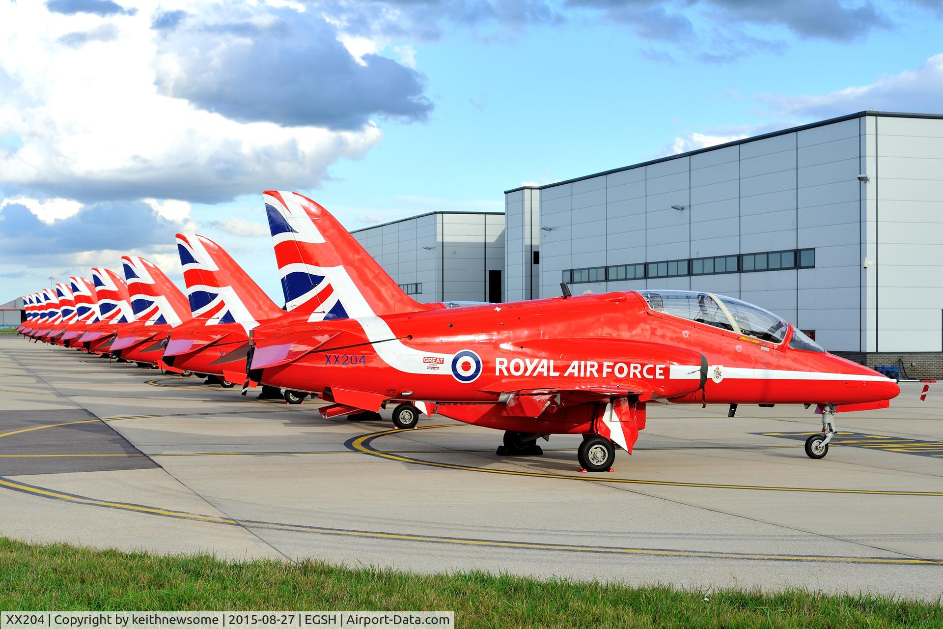 XX204, 1978 Hawker Siddeley Hawk T.1A C/N 051/312051, Red Arrows at Norwich Airport 2015.