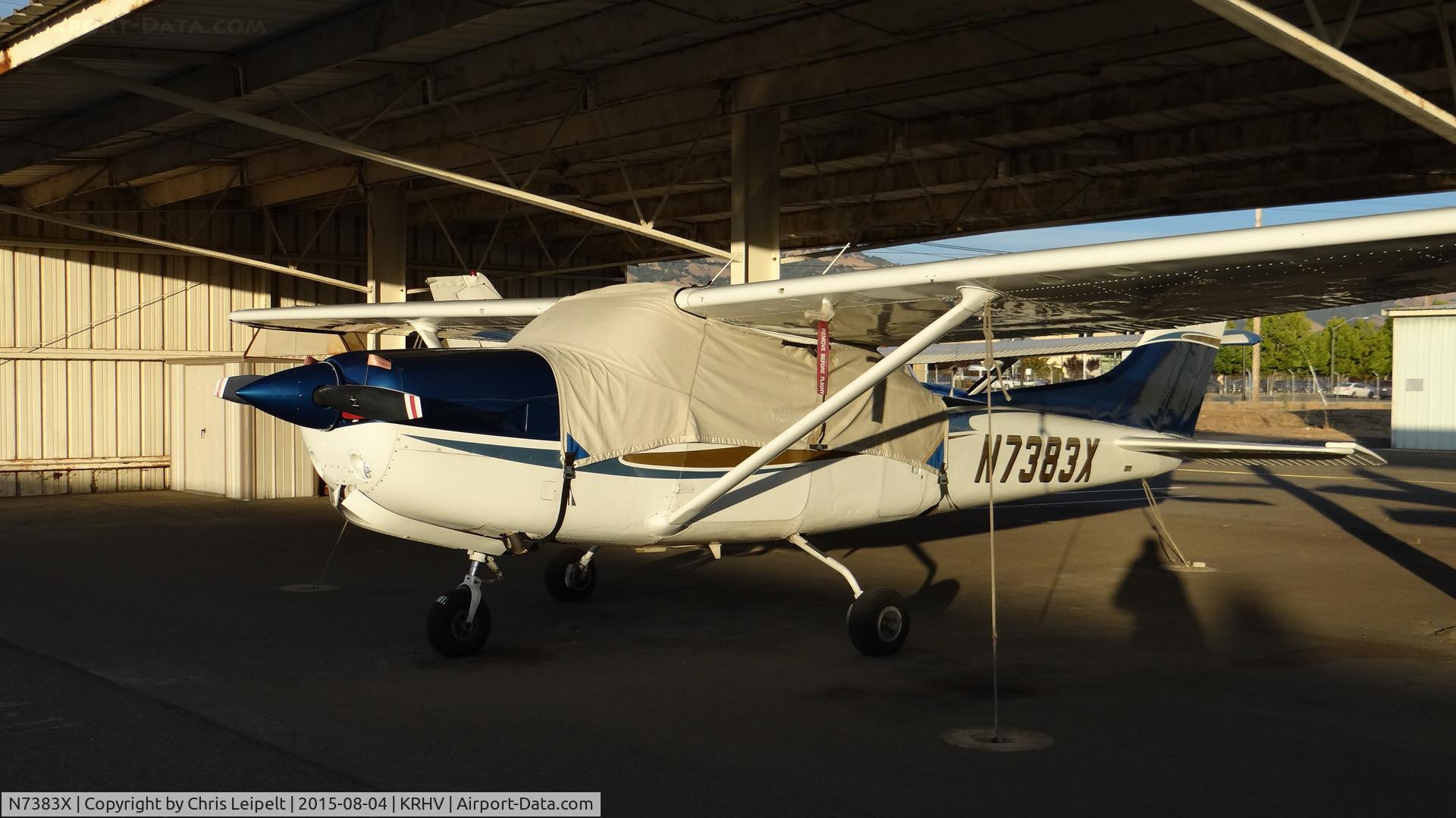 N7383X, 1977 Cessna R182 Skylane RG C/N R18200094, Locally-based 1977 Cessna R182 parked under the shelters at Reid Hillview Airport, San Jose, CA.
