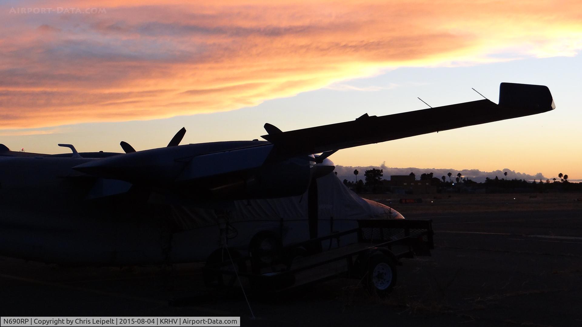 N690RP, 1978 Rockwell International 690B C/N 11493, Locally-based 1978 Rockwell Commander 690B JetProp watching the sunset before heading out for a ferry flight to Modesto for maintenance. The ferry flight will be the 1st time it has flown since 2011.