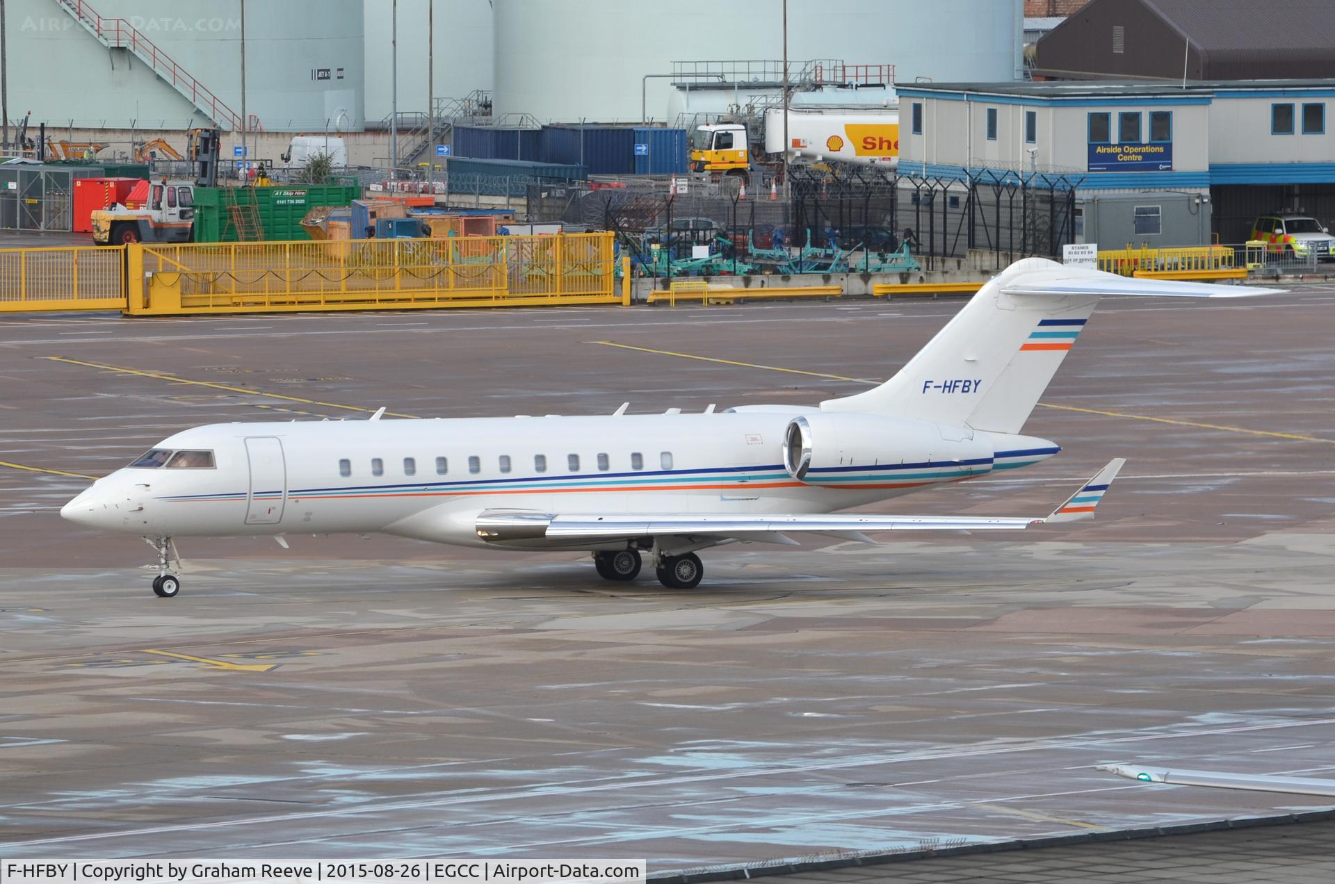 F-HFBY, 2006 Bombardier BD-700-1A11 Global 5000 C/N 9188, About to depart from Manchester.