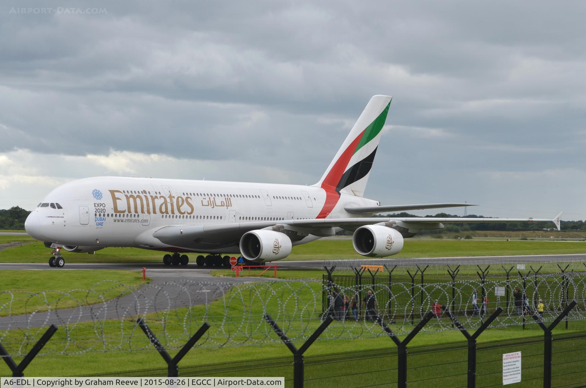 A6-EDL, 2010 Airbus A380-861 C/N 046, Just landed at Manchester.