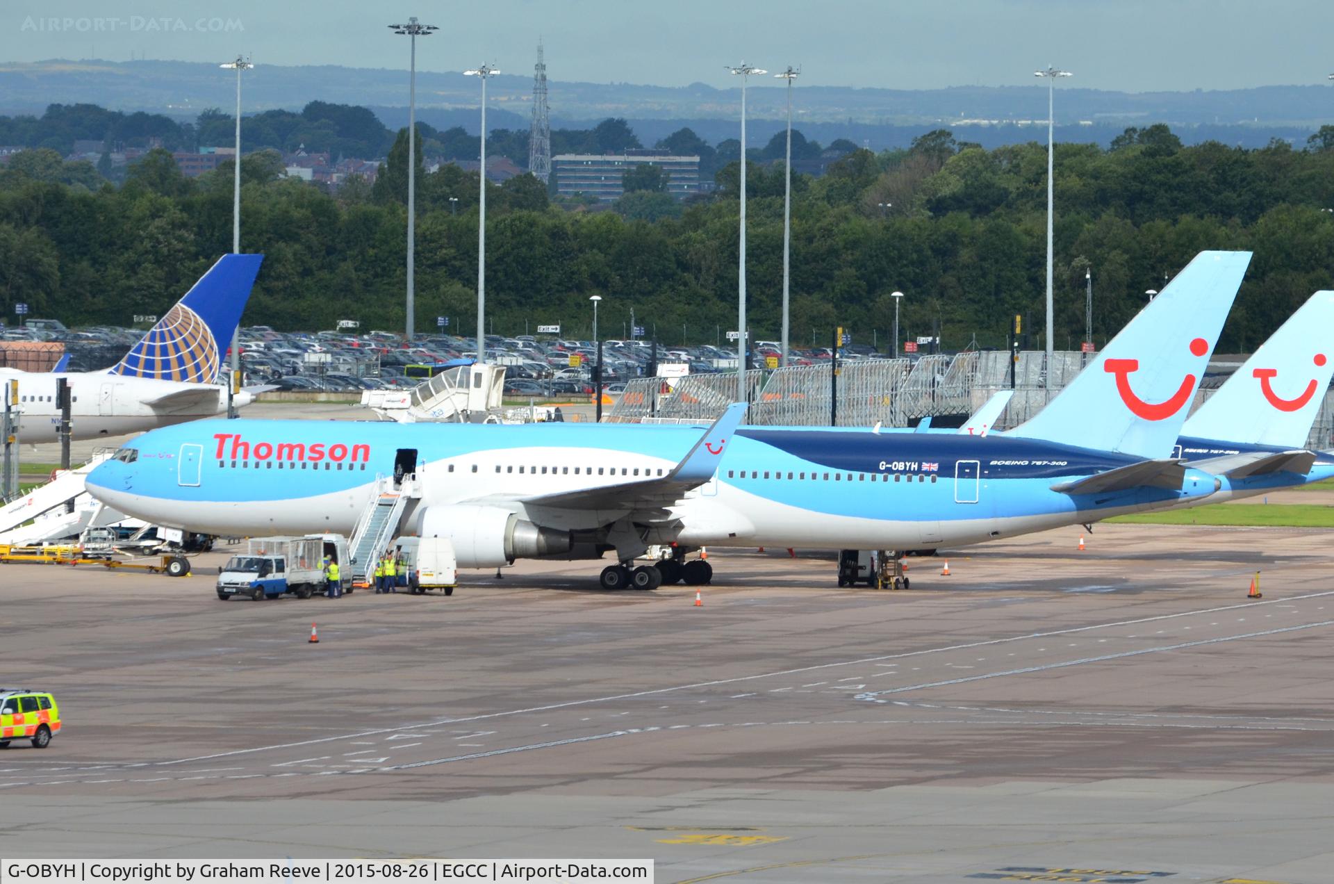 G-OBYH, 1999 Boeing 767-304/ER C/N 28883, Parked at Manchester.