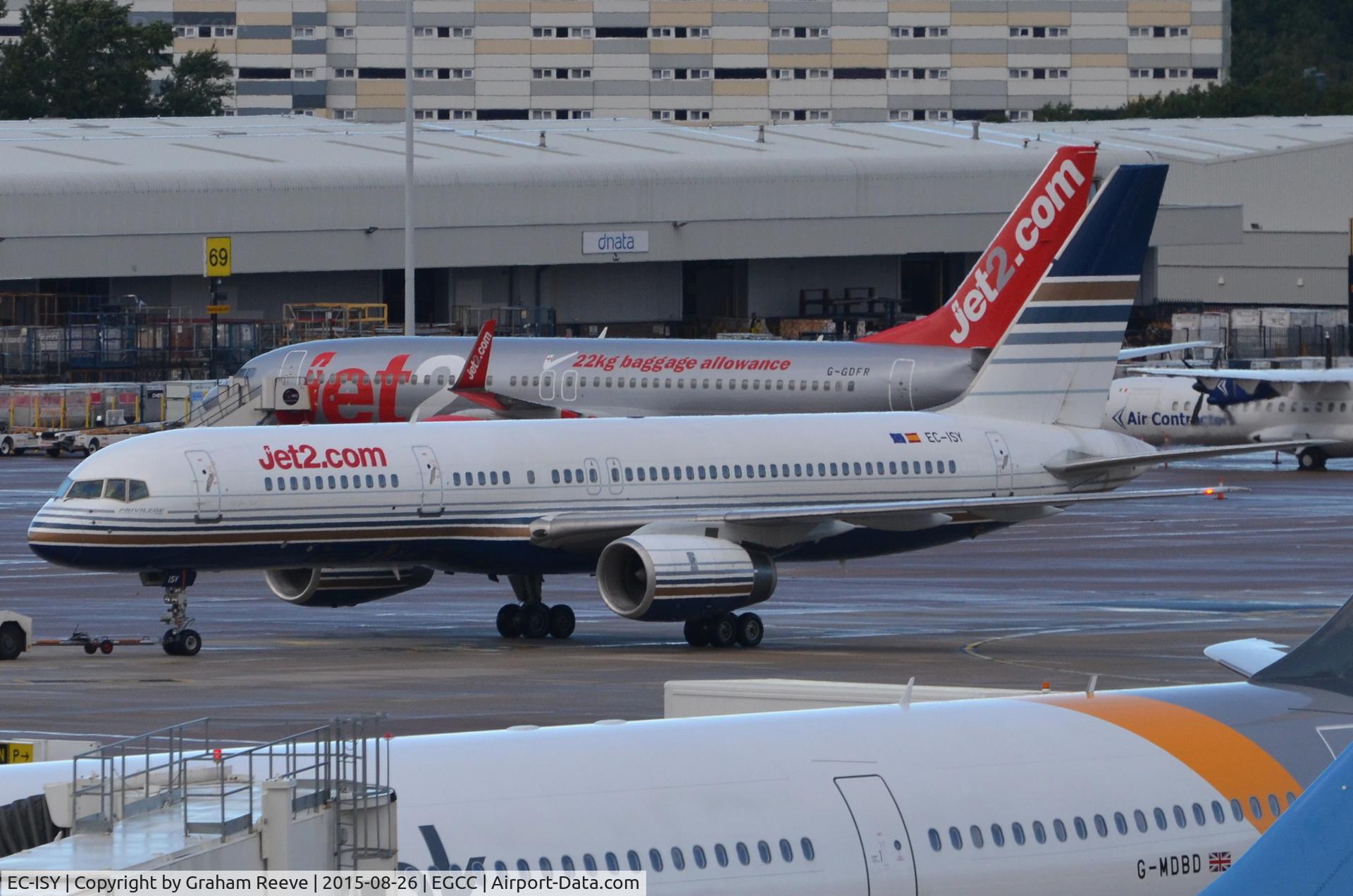 EC-ISY, 1993 Boeing 757-256 C/N 26241, Under tow at Manchester.