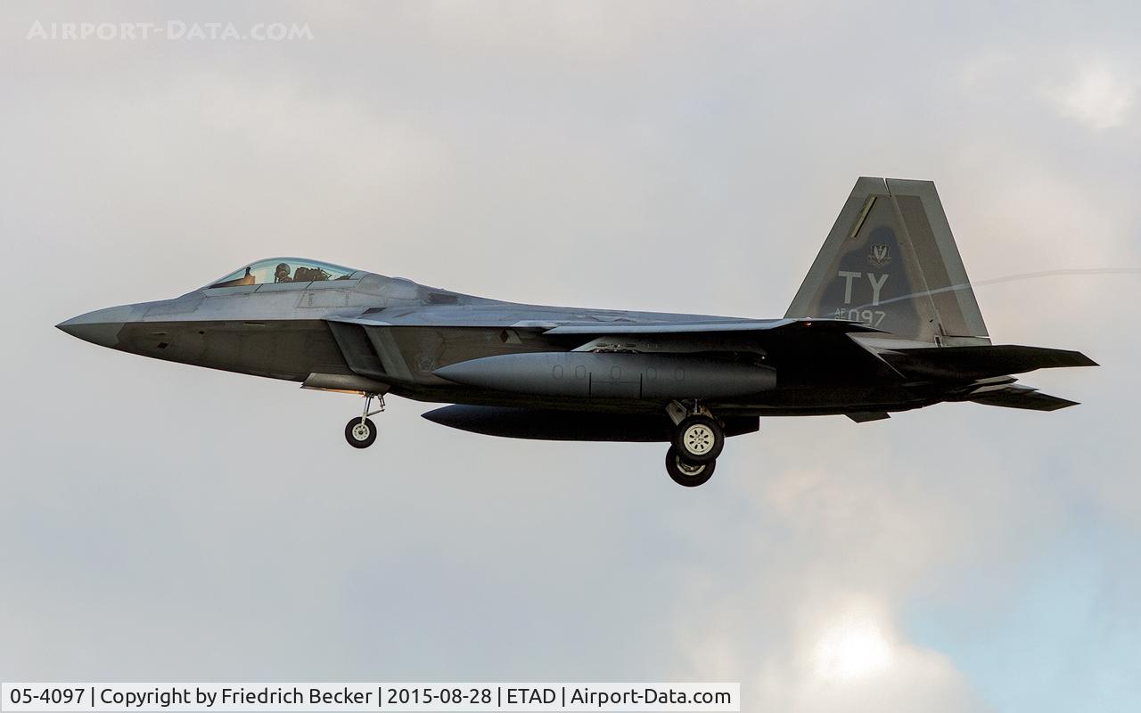 05-4097, 2007 Lockheed Martin F-22A-30-LM C/N 645-4097, on final RW05 after crossing the pond