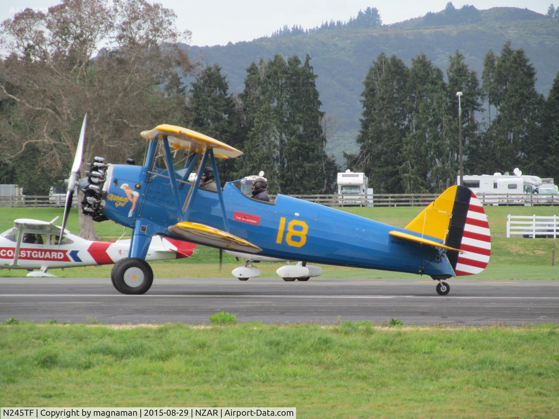 N245TF, 1942 Boeing PT-17 Kaydet (A75N1) C/N 75-4245, rolling along -now ZK-PJS but not wearing