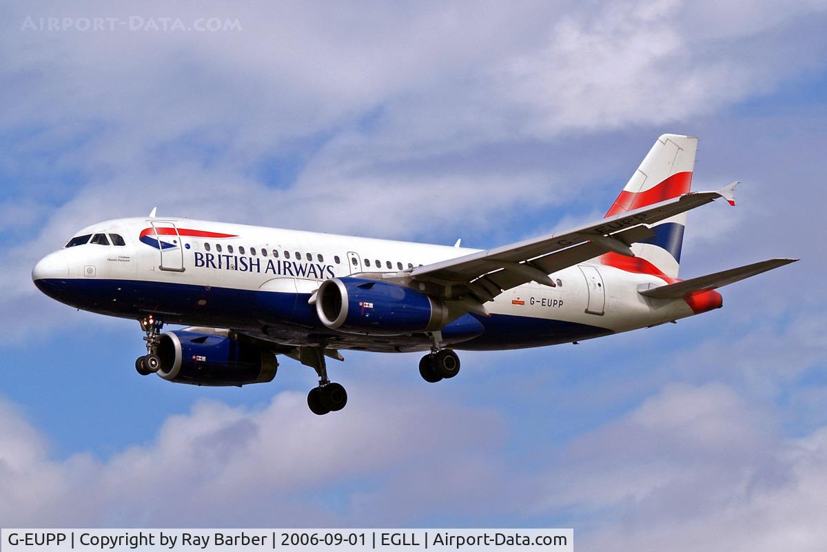 G-EUPP, 2000 Airbus A319-131 C/N 1295, Airbus A319-131 [1295] (British Airways) Heathrow~G 01/09/2006. On finals 27L.