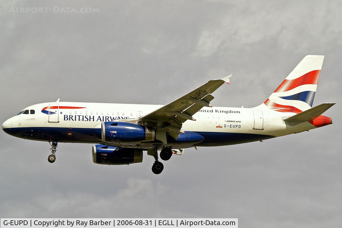 G-EUPD, 1999 Airbus A319-131 C/N 1142, Airbus A319-131 [1142] (British Airways) Heathrow~G 31/08/2006. On approach 27L.
