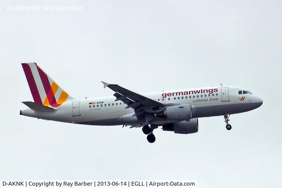 D-AKNK, 1999 Airbus A319-112 C/N 1077, Airbus A319-112 [1077] (Germanwings) Home~G 14/06/2013. On approach 27L.