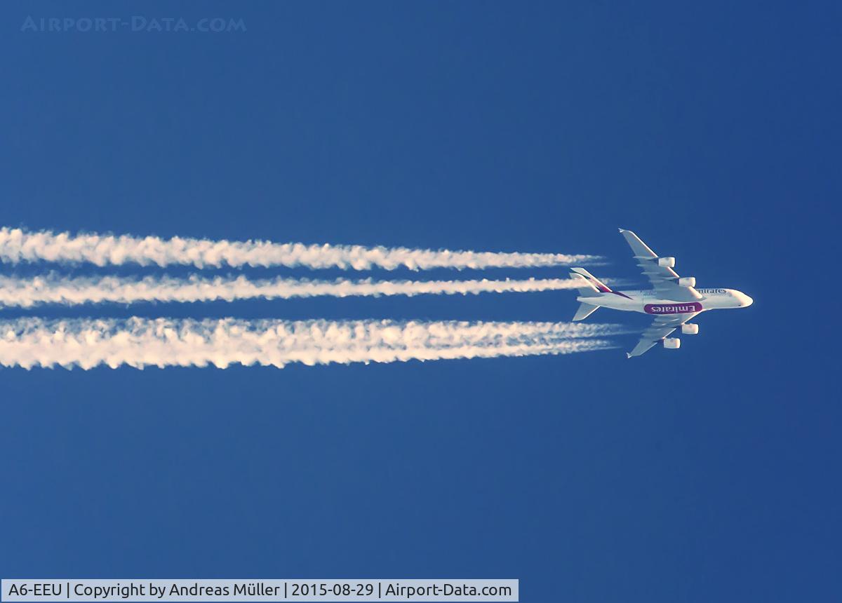 A6-EEU, 2013 Airbus A380-861 C/N 147, On the way to CDG.