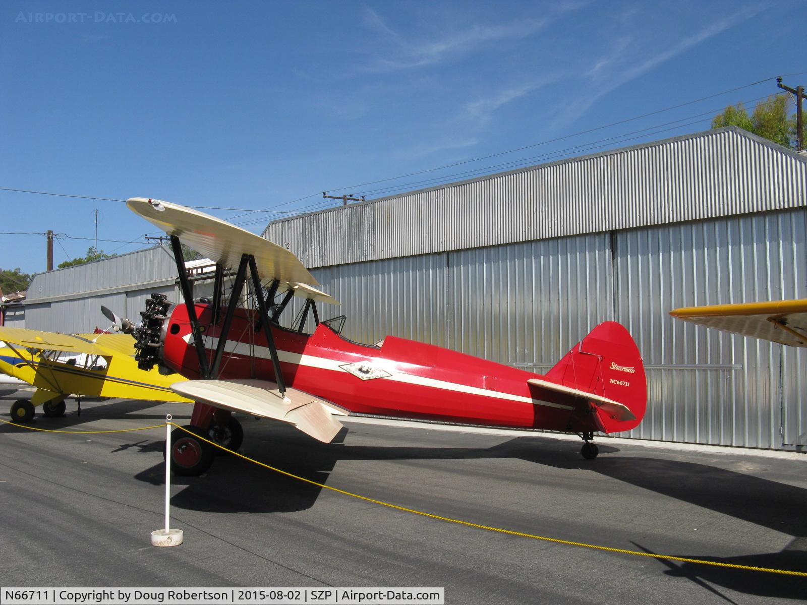 N66711, 1941 Boeing IB75A C/N 75-1675, 1941 Boeing Stearman IB75A, Jacobs R755B2 275 Hp radial upgrade, Experimental class, at SZP's 85th Anniversary Celebration display