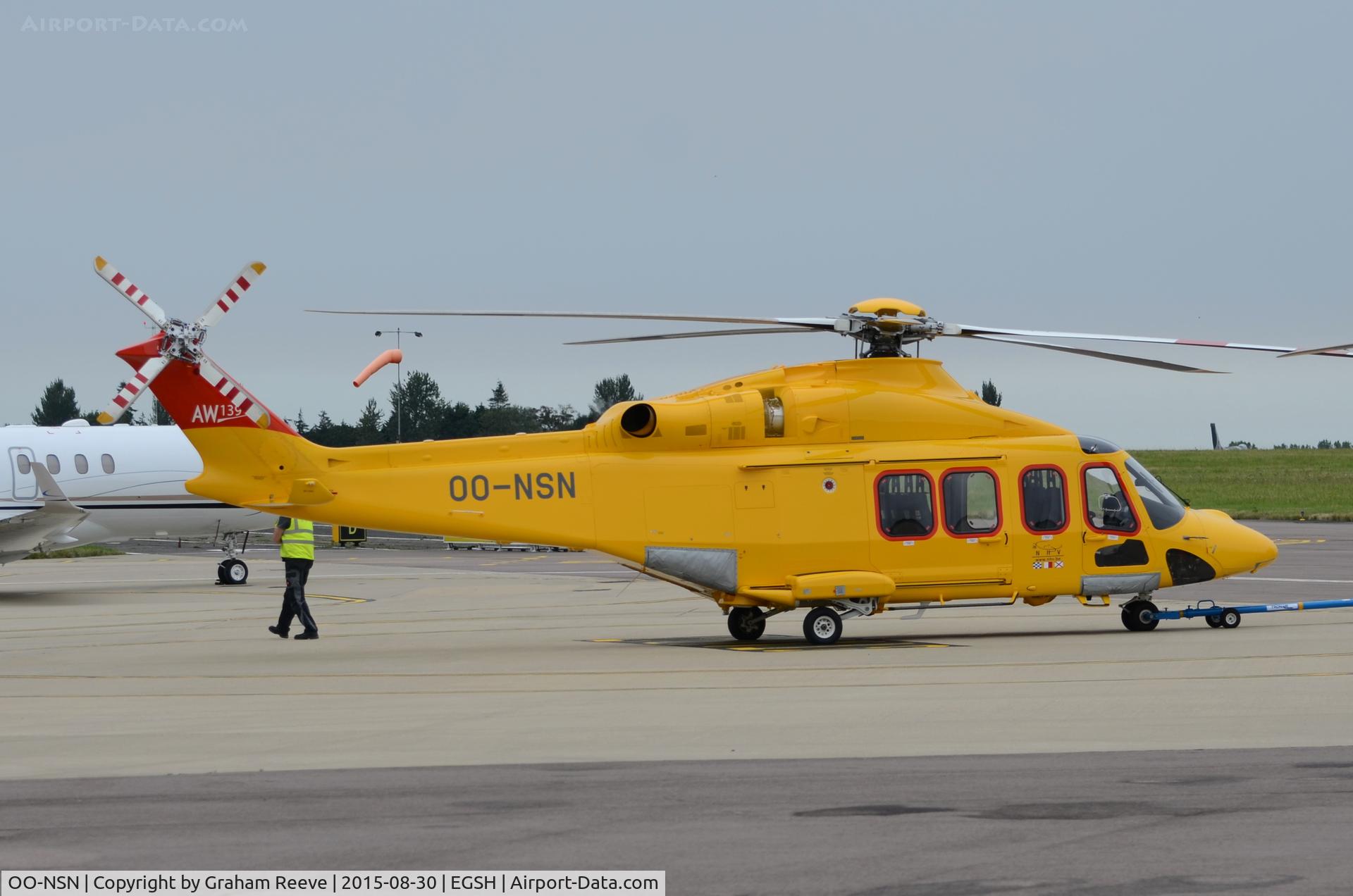 OO-NSN, 2015 AgustaWestland AW-139 C/N 31700, Under tow at Norwich.