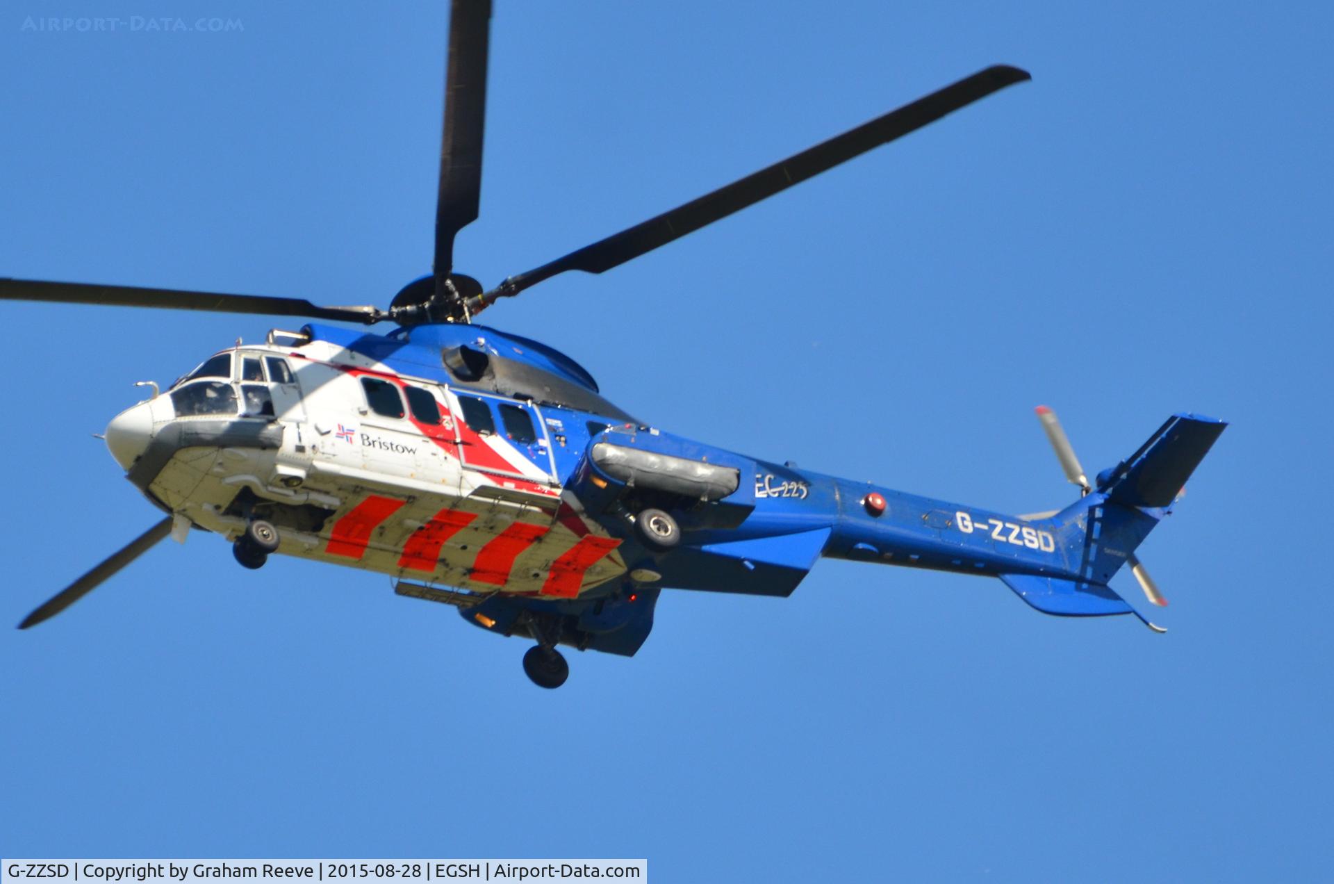G-ZZSD, 2006 Eurocopter EC-225LP Super Puma Mk2+ C/N 2658, Departing from Norwich.