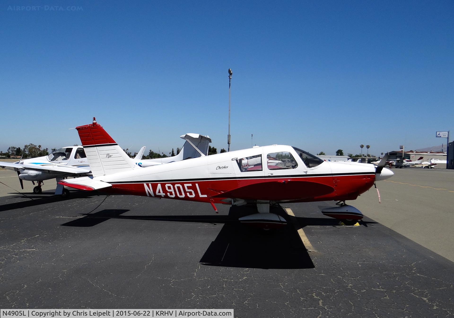 N4905L, 1967 Piper PA-28-180 C/N 28-4272, Airspeed Aviation LLC (Hayward, CA) 1967 Piper Cherokee visiting at Reid Hillview Airport, San Jose, CA.