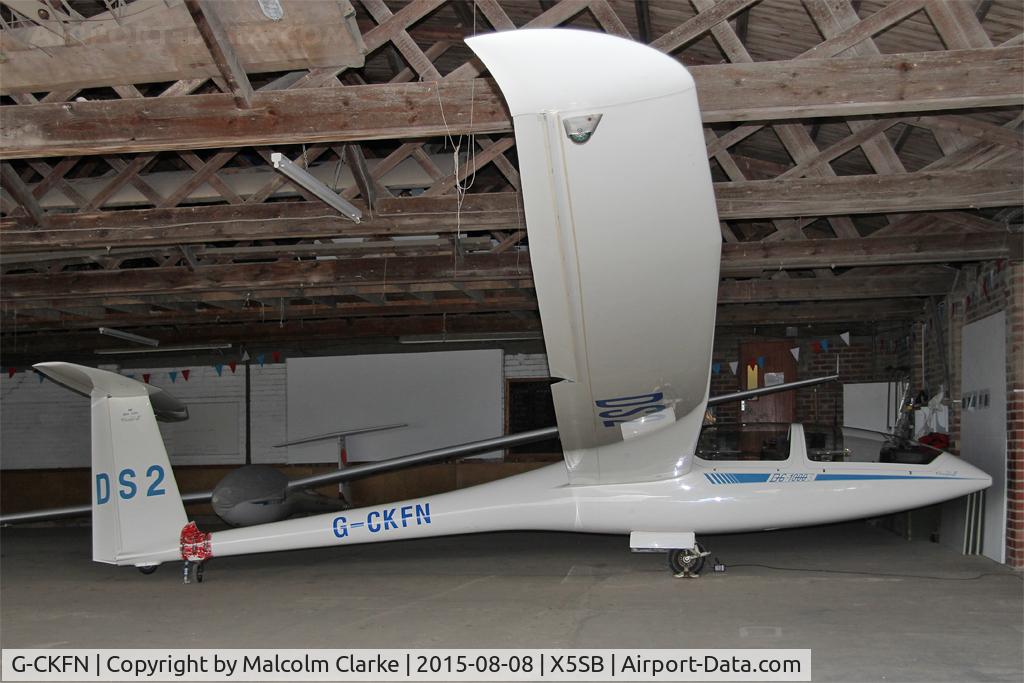 G-CKFN, 2003 DG Flugzeugbau DG-1000S C/N 10-29S28, Rolladen-Schneider LS-8-18 seen hangared at Sutton Bank Airfield, N Yorks, August 9th 2015.