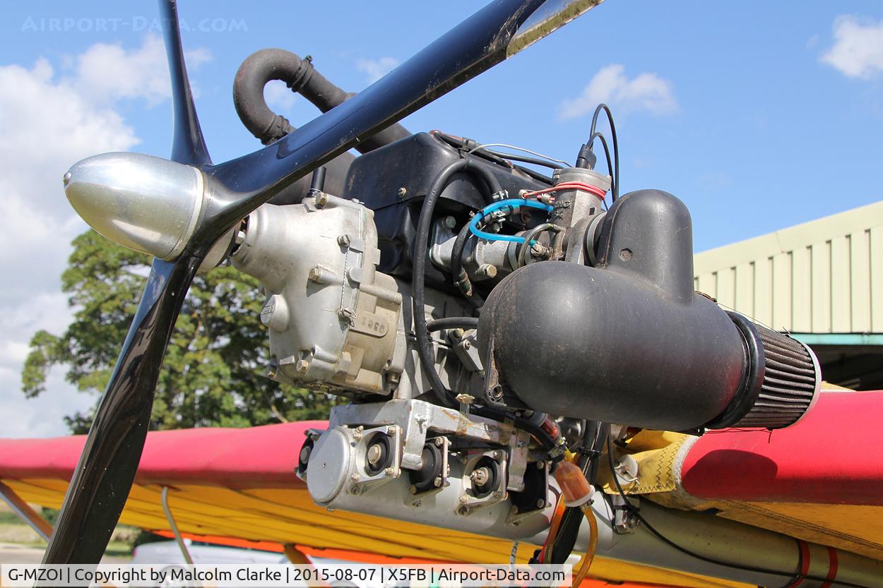 G-MZOI, 1999 Letov LK-2M Sluka C/N PFA 263-13238, Letov LK-2M Sluka. A close-up of the Rotax 447 1-V engine. Fishburn Airfield, August 7th 2015.