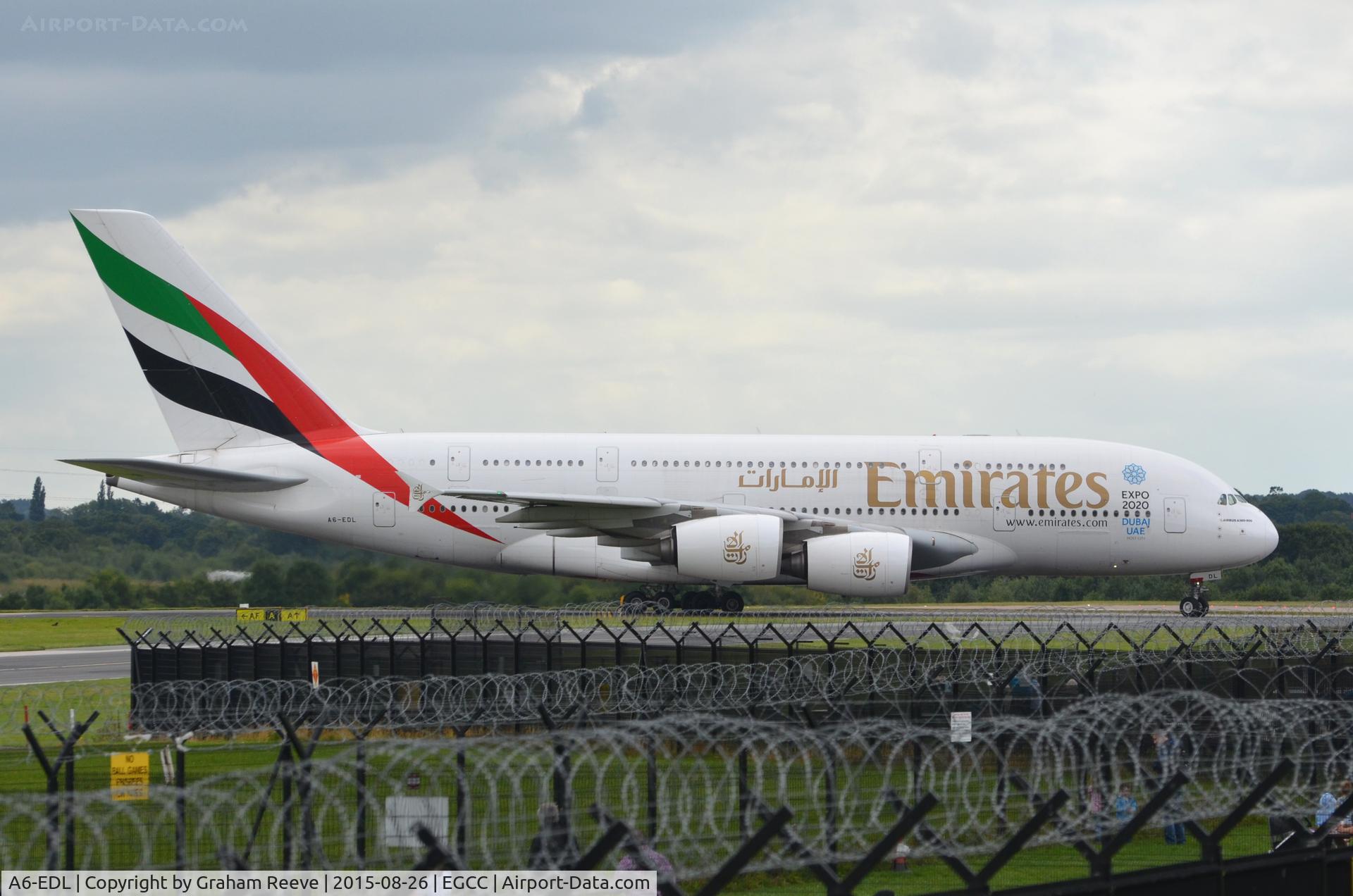 A6-EDL, 2010 Airbus A380-861 C/N 046, Just landed at Manchester.