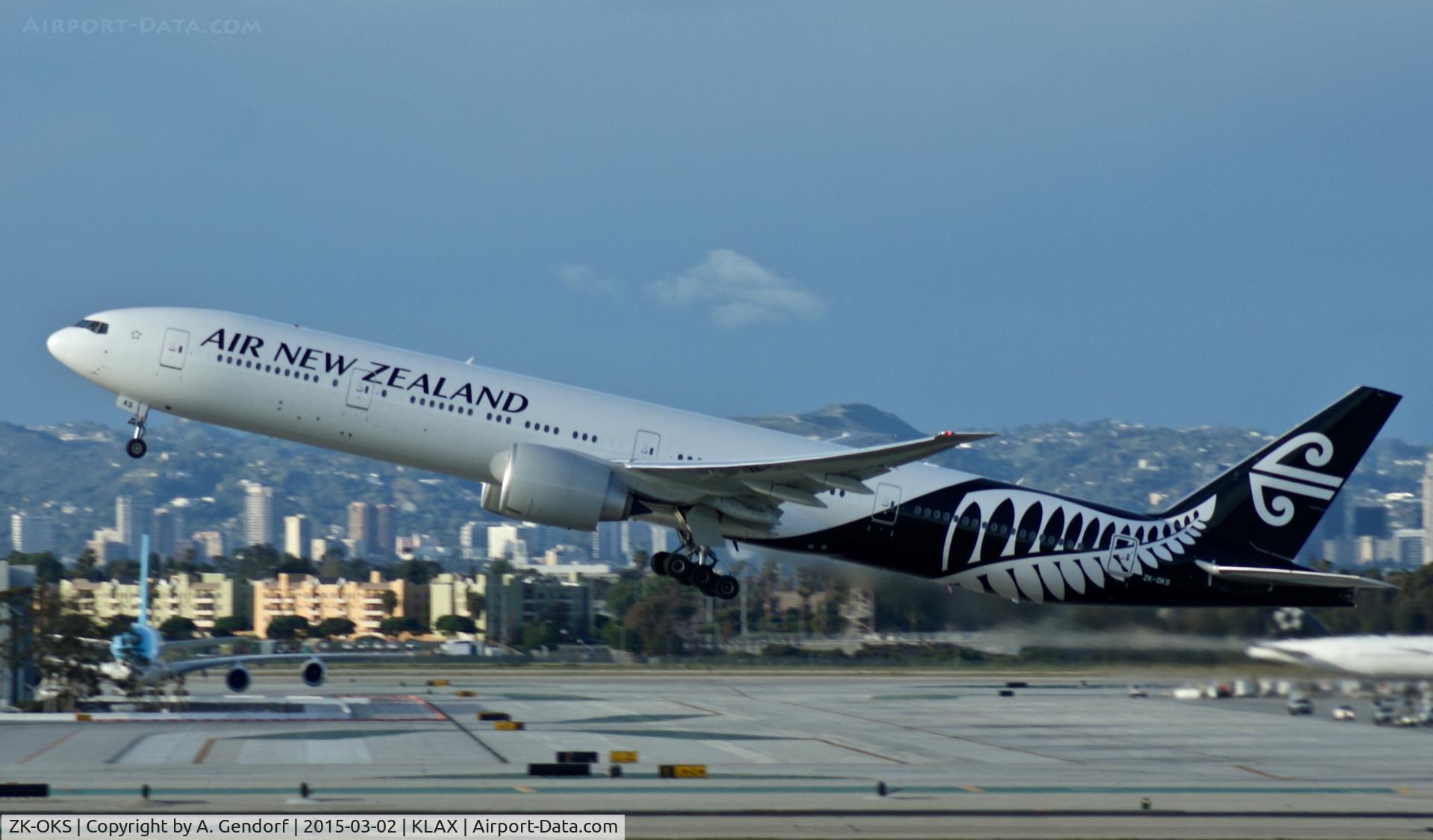 ZK-OKS, 2014 Boeing 777-306/ER C/N 44547, Air New Zealand, is here departing at Los Angeles Int'l(KLAX)