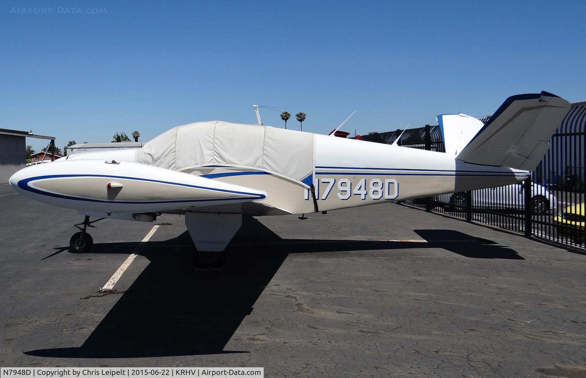 N7948D, 1957 Beech H35 Bonanza C/N D-5190, Locally-based 1957 Beechcraft H35 Bonanza (with cover) parked on the Nice Air ramp at Reid Hillview Airport, San Jose, CA.