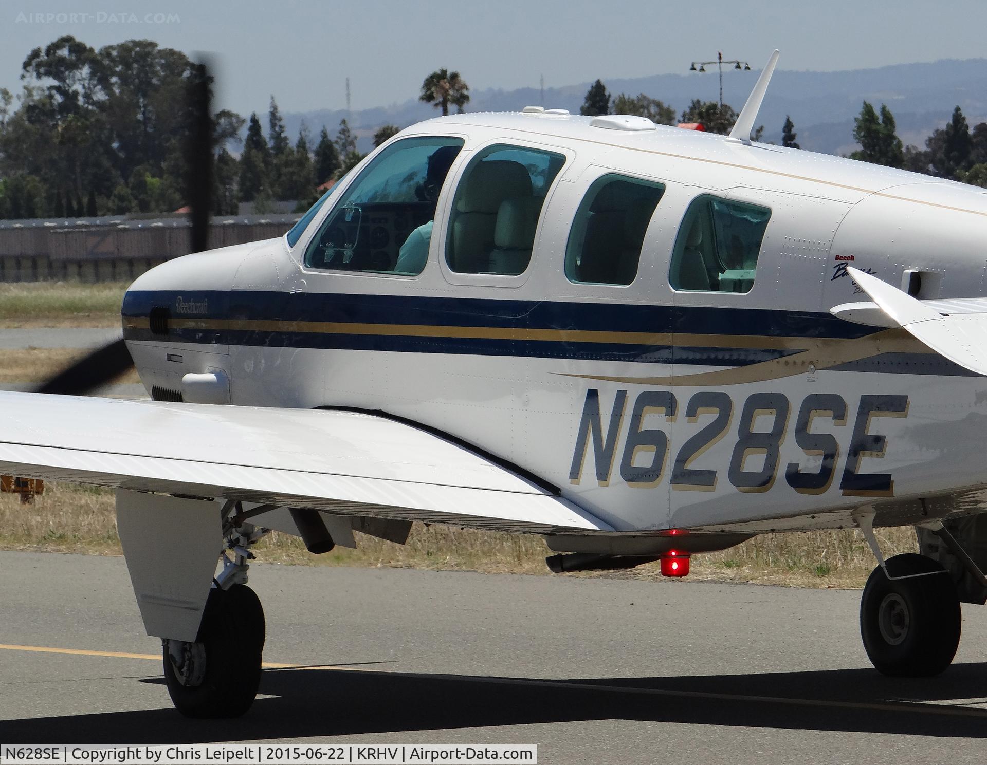 N628SE, 2000 Raytheon Aircraft Company B36TC Bonanza C/N EA-655, Locally-based 2000 Beechcraft B36TC (Jaguar Special Edition) taxing to its hangar after landing at Reid Hillview Airport, San Jose, CA.