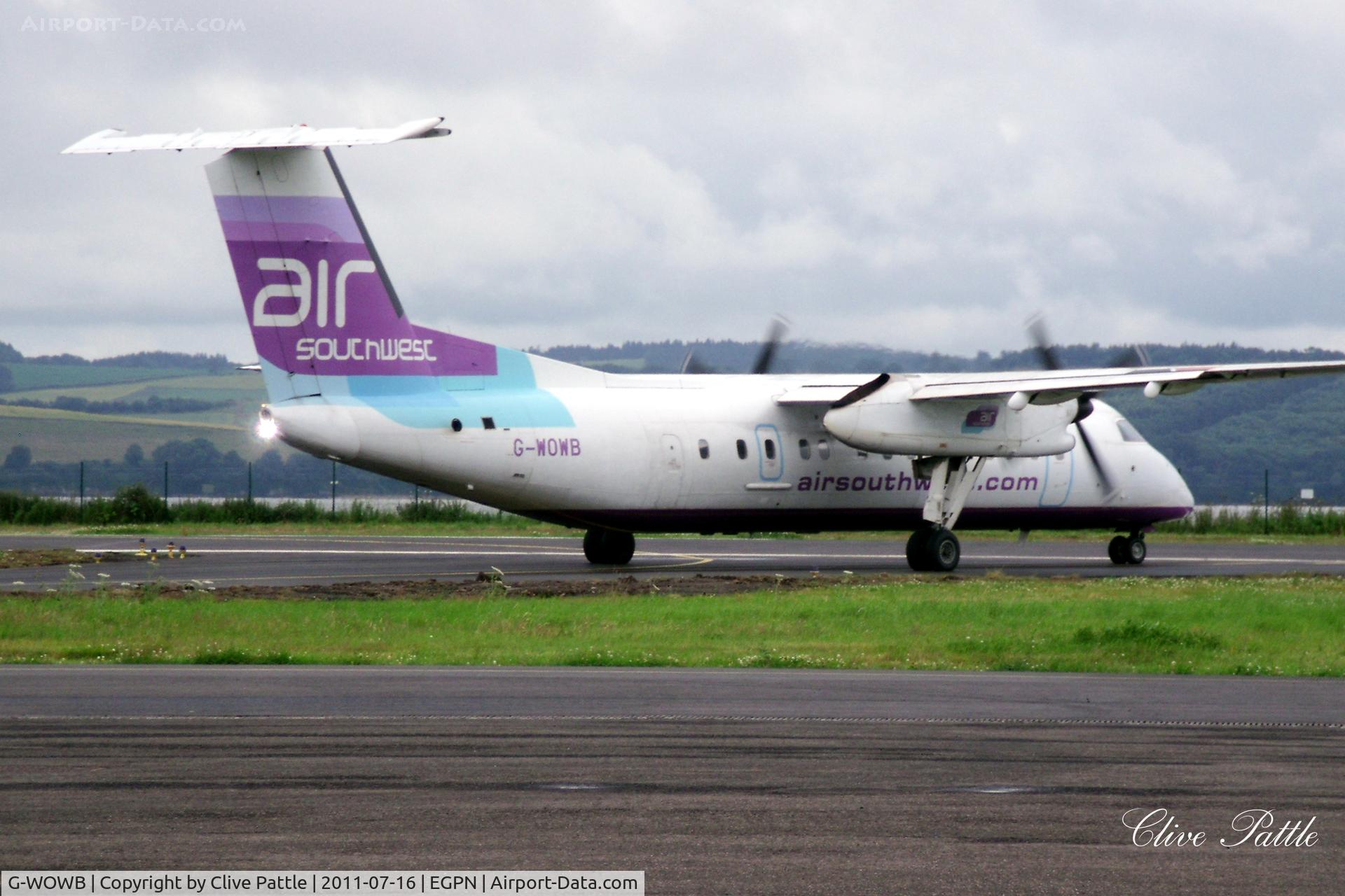 G-WOWB, 1992 De Havilland Canada DHC-8-311 Dash 8 C/N 334, Taxi out from Dundee Riverside EGPN with a weekly charter flight to Jersey EGJJ arranged by a Dundee Travel Agency.
