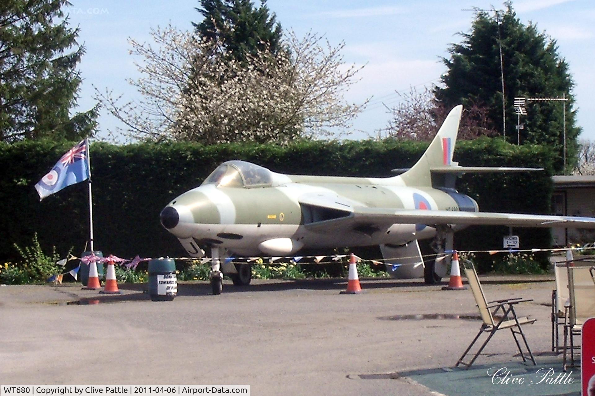 WT680, 1954 Hawker Hunter F.1 C/N 41H-665497, Preserved in a public car park at the Anglia Cafe, Fleet Hargate, Lincolnshire.