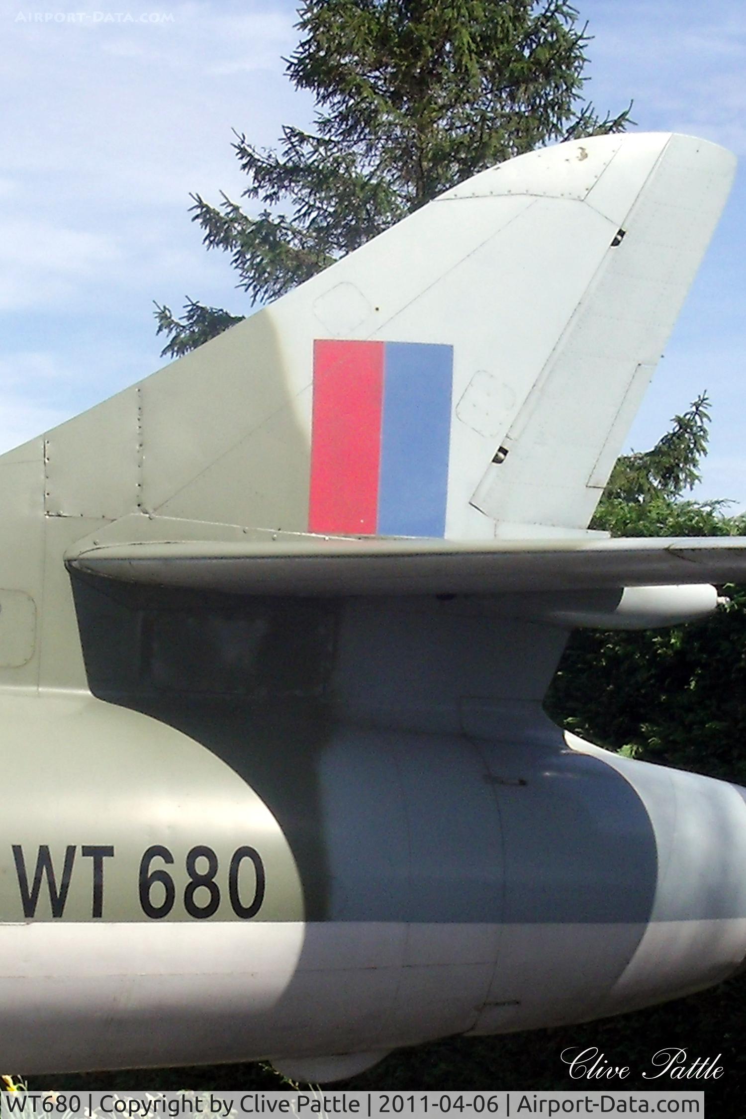 WT680, 1954 Hawker Hunter F.1 C/N 41H-665497, Close up tail shot - Preserved in a public car park at the Anglia Cafe, Fleet Hargate, Lincolnshire.