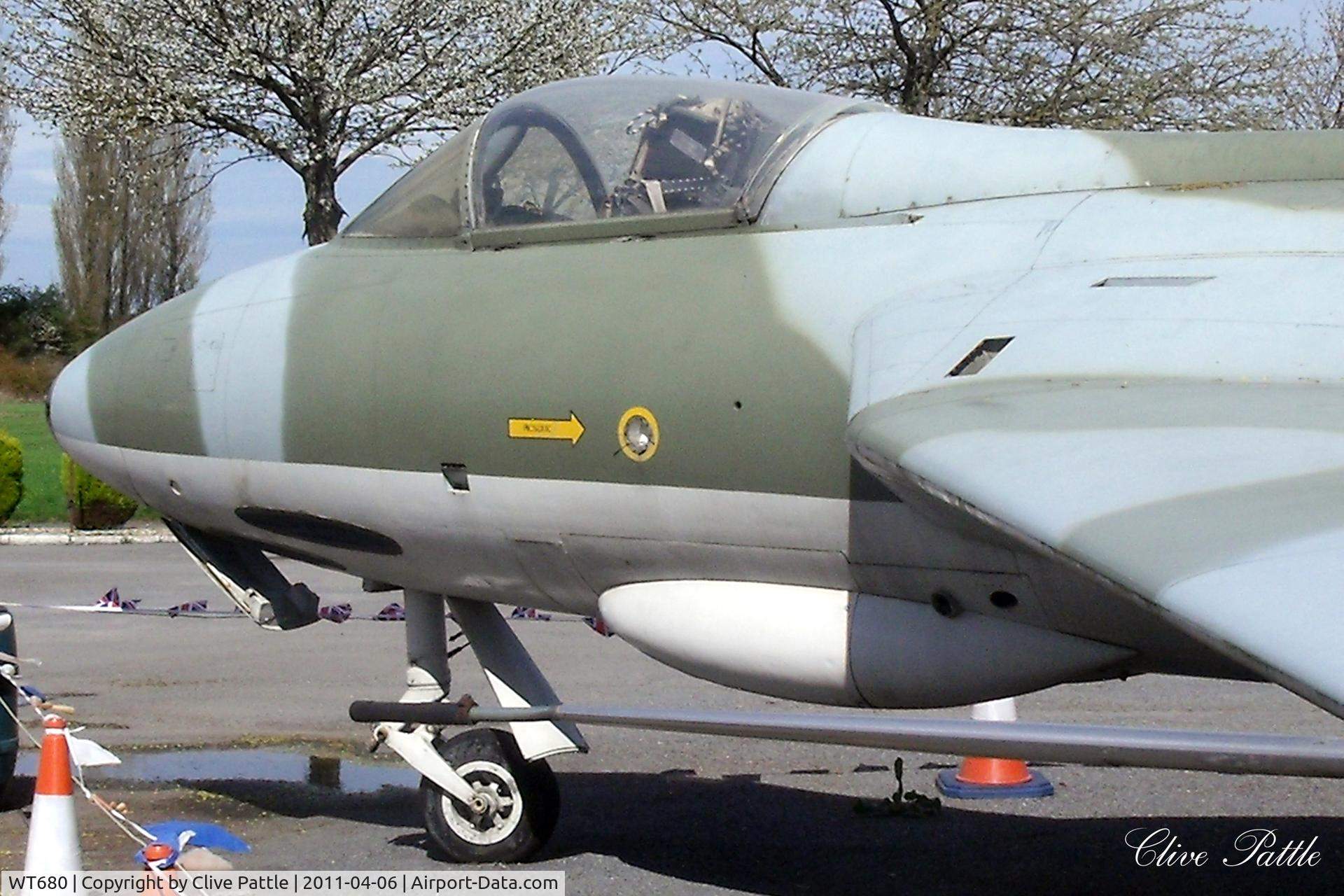 WT680, 1954 Hawker Hunter F.1 C/N 41H-665497, Preserved in a public car park at the Anglia Cafe, Fleet Hargate, Lincolnshire.