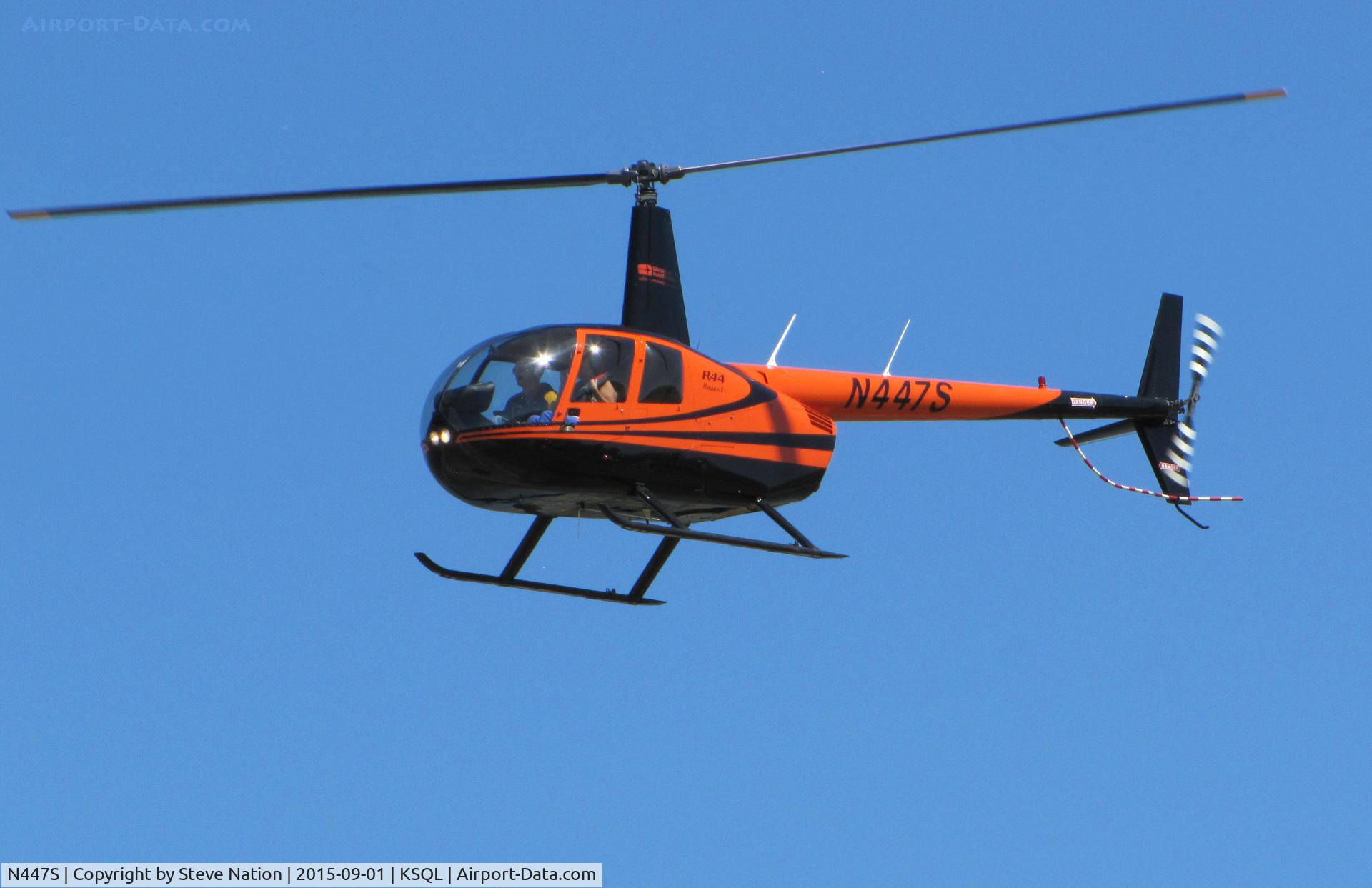 N447S, 2005 Robinson R44 C/N 1489, 2005 Robinson R44 in flyby @ San Carlos Airport, CA