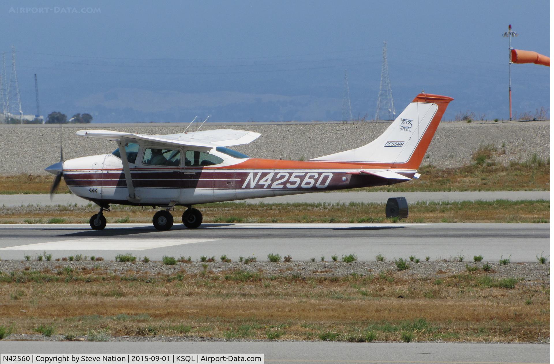 N42560, 1968 Cessna 182L Skylane C/N 18259077, Washington State-based 1968 Cessna 182L taking off for home @ San Carlos Airport, CA