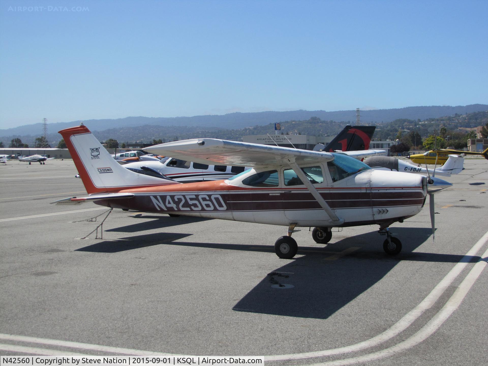 N42560, 1968 Cessna 182L Skylane C/N 18259077, Washington State-based 1968 Cessna 182L on transient ramp @ San Carlos Airport, CA