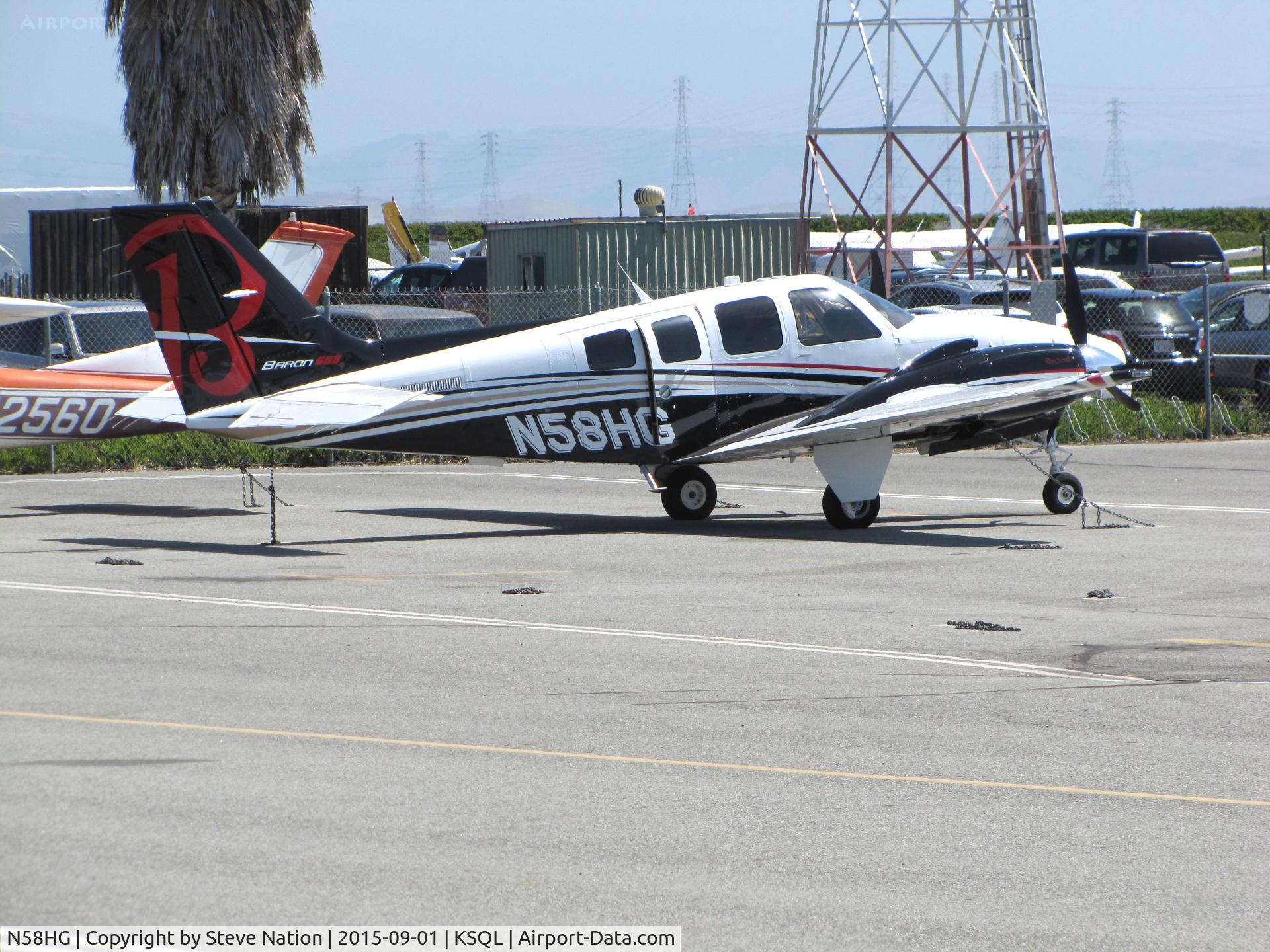 N58HG, 2014 Beechcraft G58 Baron C/N TH-2432, 2014 Beechcraft G58 visiting from Southern California on visitors ramp @ San Carlos Airport, CA