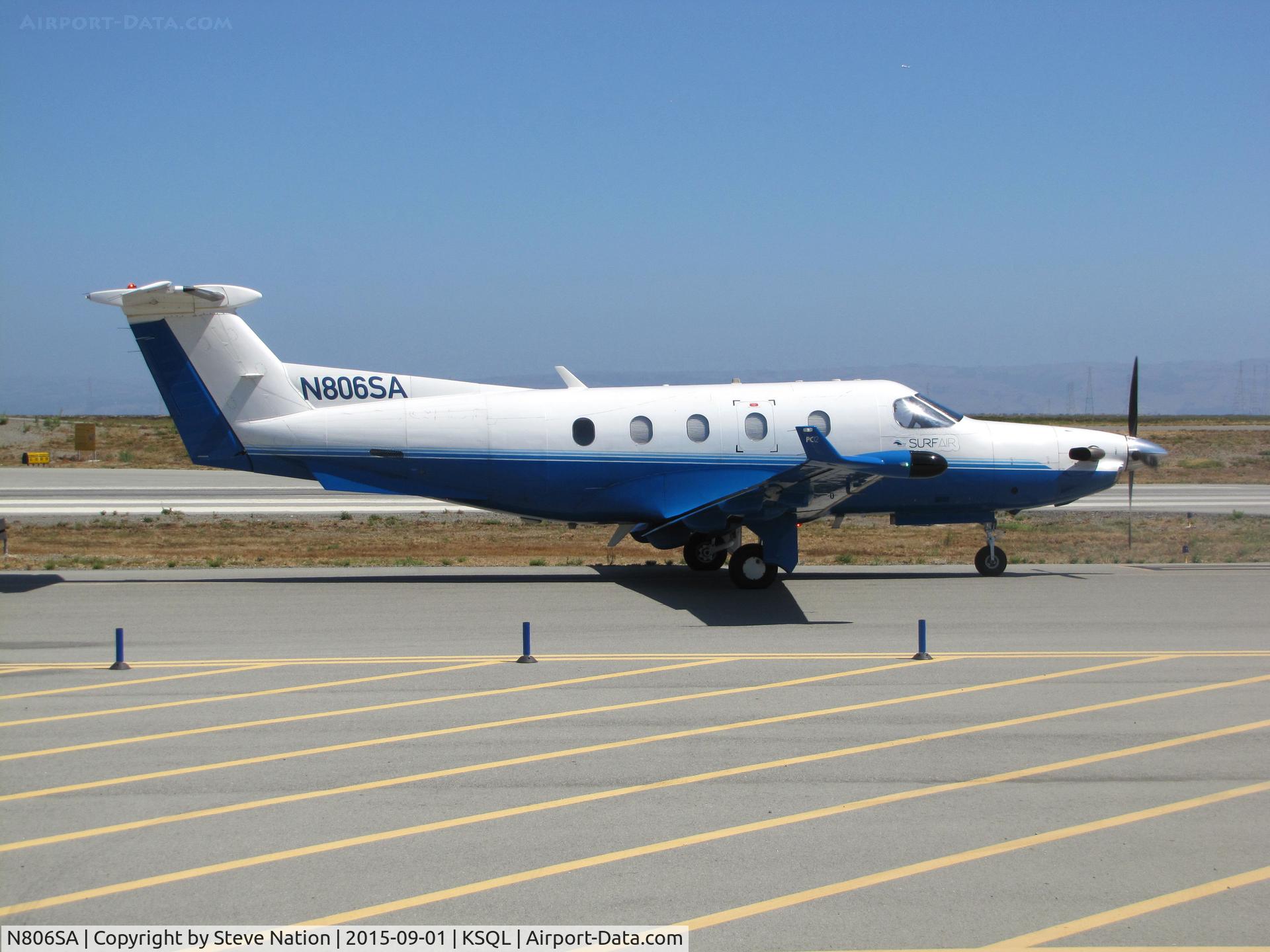 N806SA, 2004 Pilatus PC-12/45 C/N 558, Surf Air 2004 Pilatus PC-12/45 taxiing for takeoff to KBUR (Bob Hope International) from airline's SF Bay Area terminal @ San Carlos Airport, CA
