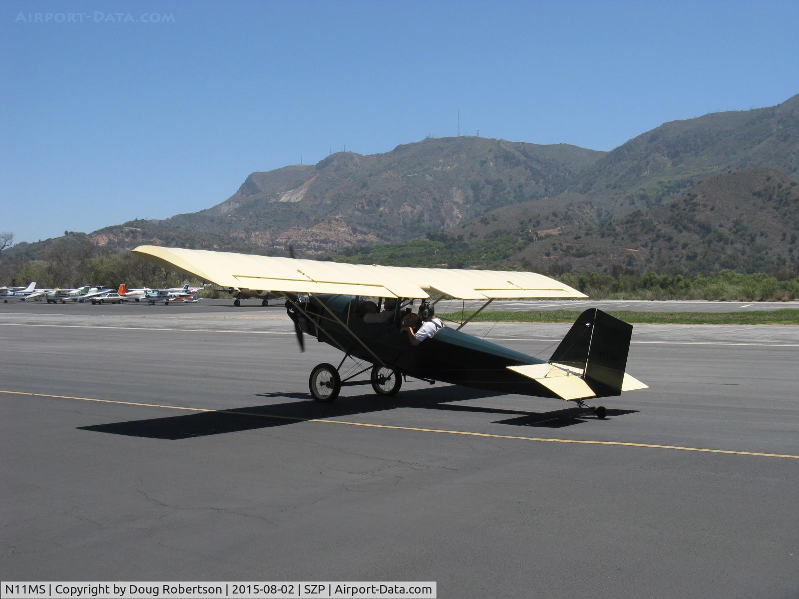N11MS, 1972 Pietenpol Air Camper C/N MS1, 1972 Sparks PIETENPOL AIR CAMPER, Continental C85 85 Hp, taxi to Rwy 22. Nota Bene: ailerons appear longer than original design? I have the Pietenpol book.