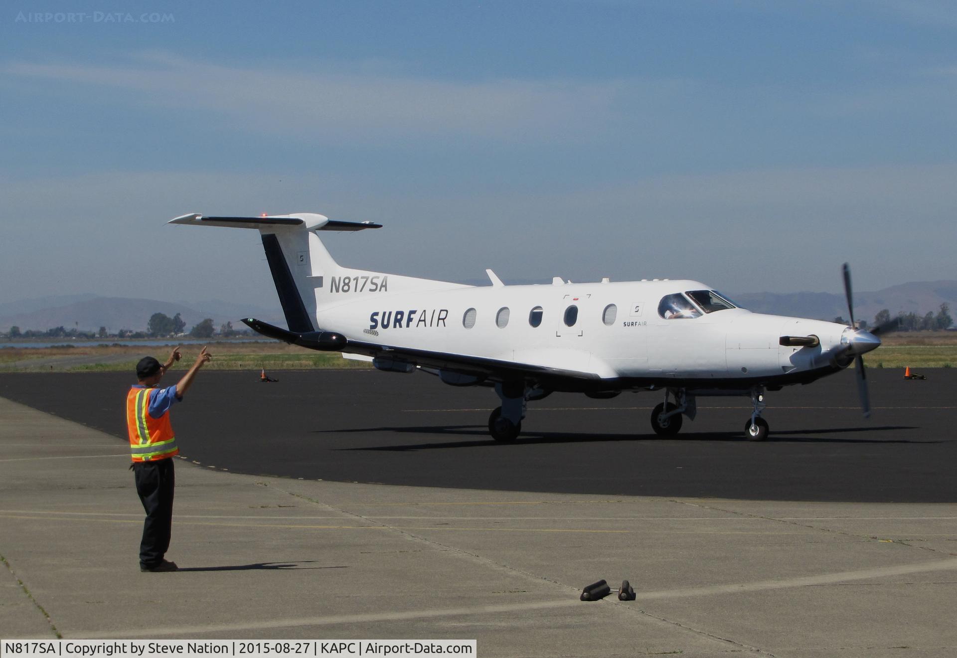 N817SA, 2014 Pilatus PC-12/47E C/N 1504, Surf Air PC-12/47E arriving at KAPC (Napa County Airport) from KHHR (Hawthorne Municipal Airport/Jack Northrop Field)