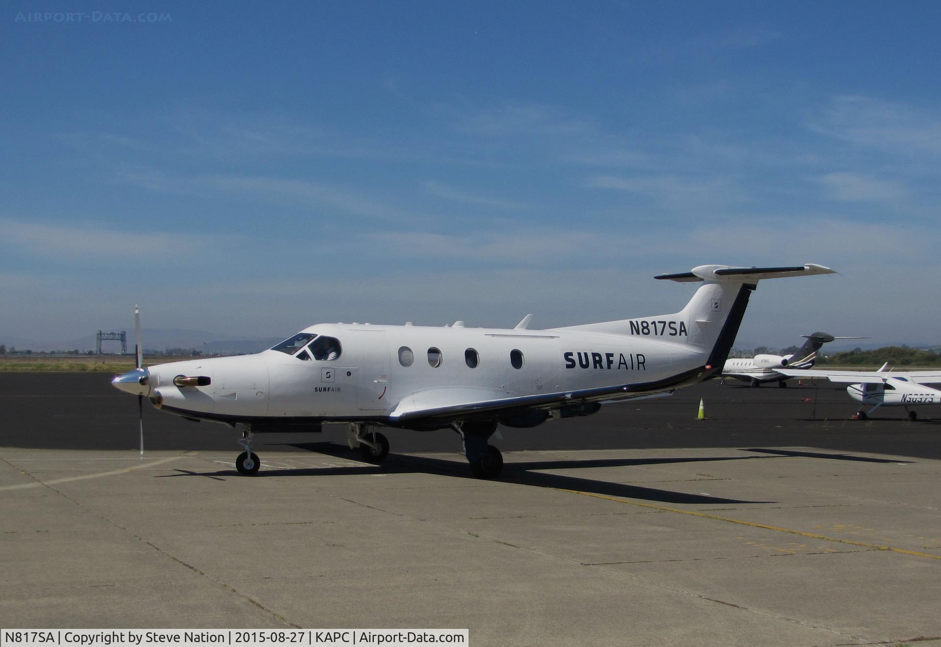 N817SA, 2014 Pilatus PC-12/47E C/N 1504, Surf Air PC-12/47E arriving at KAPC (Napa County Airport) from KHHR (Hawthorne Municipal Airport/Jack Northrop Field)