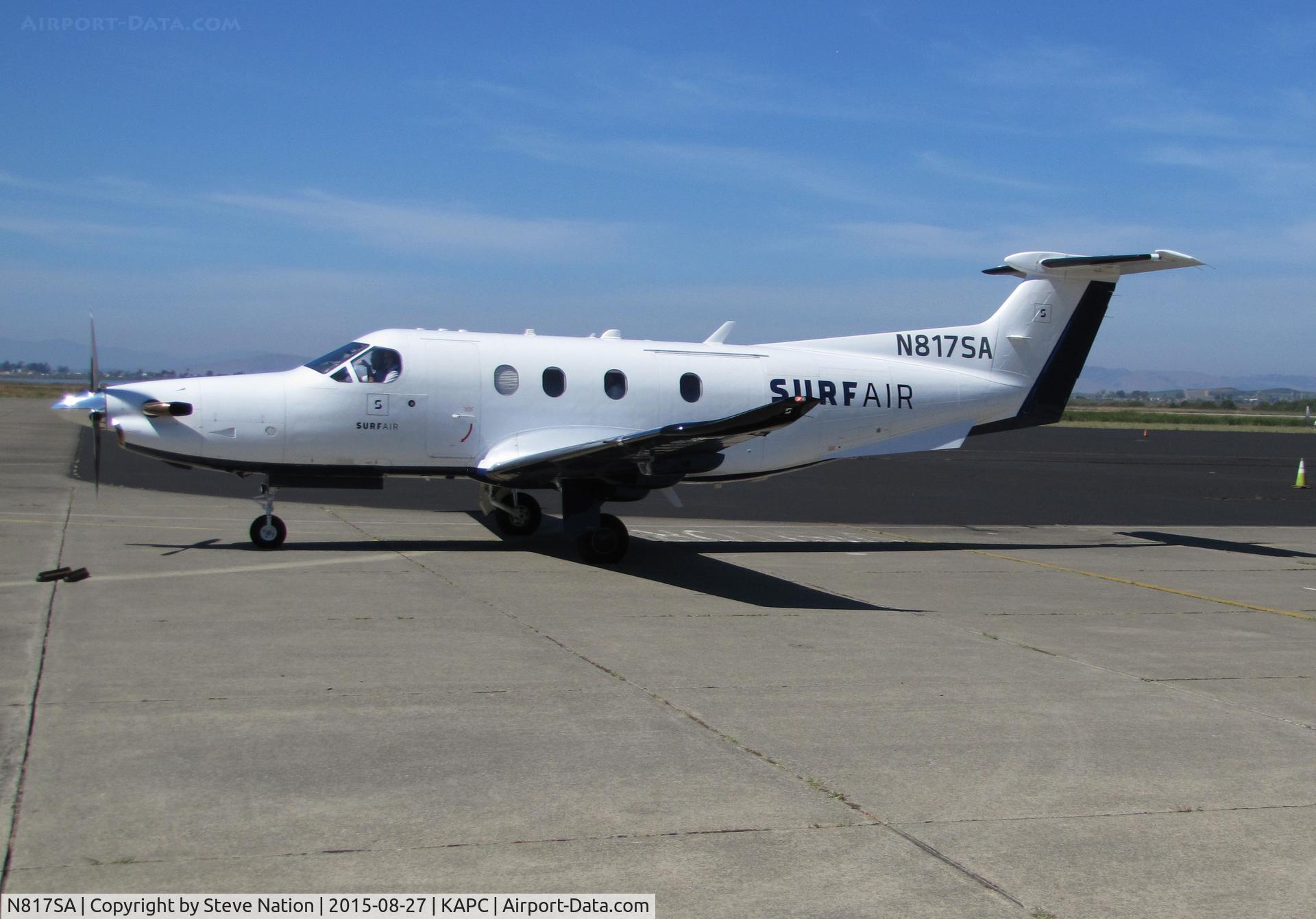 N817SA, 2014 Pilatus PC-12/47E C/N 1504, Surf Air PC-12/47E arriving at KAPC (Napa County Airport) from KHHR (Hawthorne Municipal Airport/Jack Northrop Field)