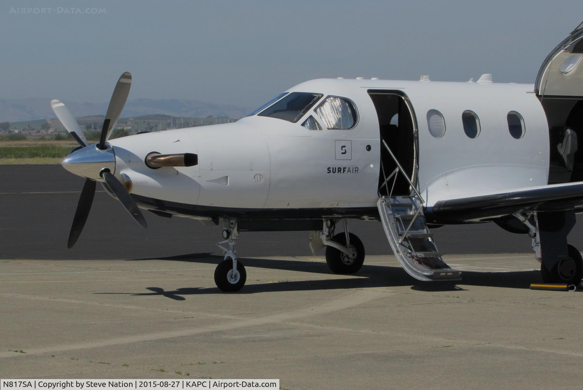 N817SA, 2014 Pilatus PC-12/47E C/N 1504, Close-Up of Surf Air PC-12/47E parked at KAPC (Napa County Airport)