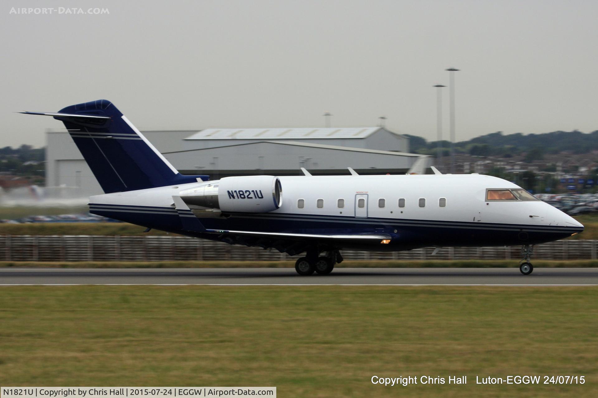 N1821U, 2001 Bombardier Challenger 604 (CL-600-2B16) C/N 5506, departing from Luton