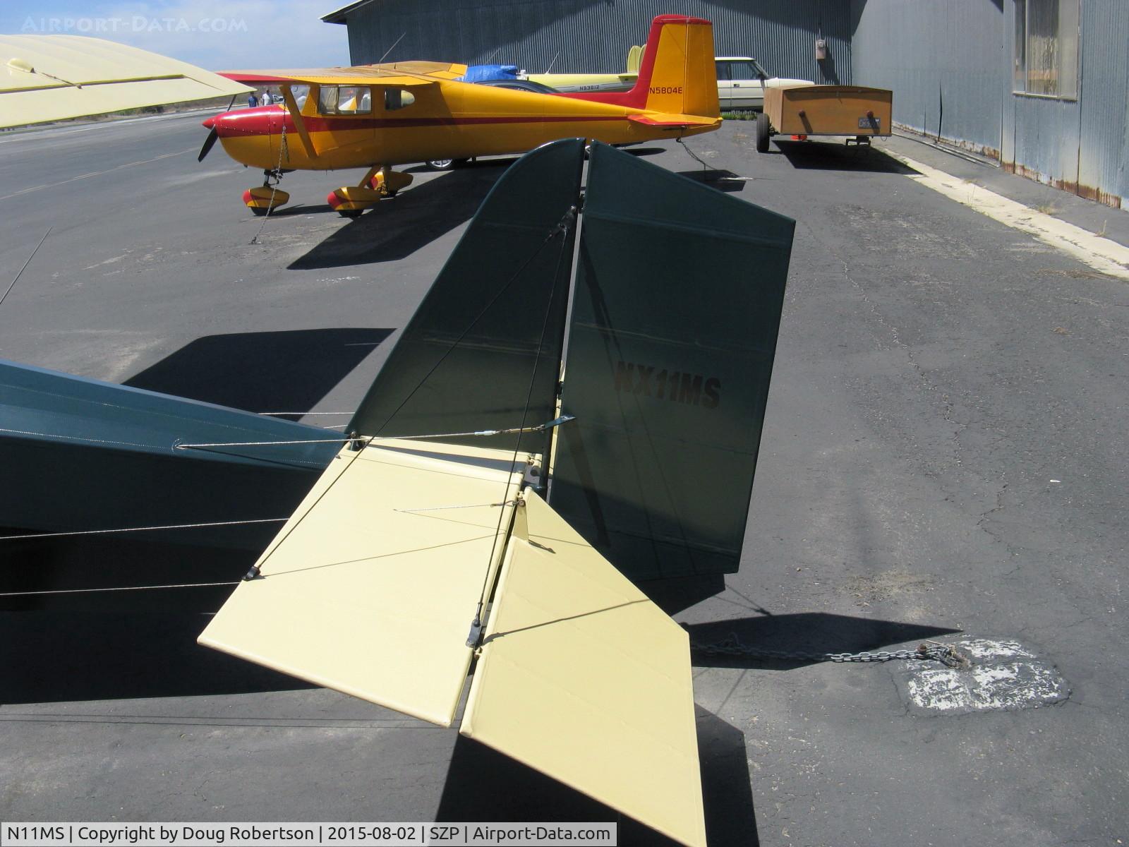 N11MS, 1972 Pietenpol Air Camper C/N MS1, 1972 Sparks PIETENPOL AIR CAMPER, Continental C85 85 Hp, unbalanced rudder with clevises to control cables routed from rudder bar. No trim tab. Typical for 1929 aircraft design.