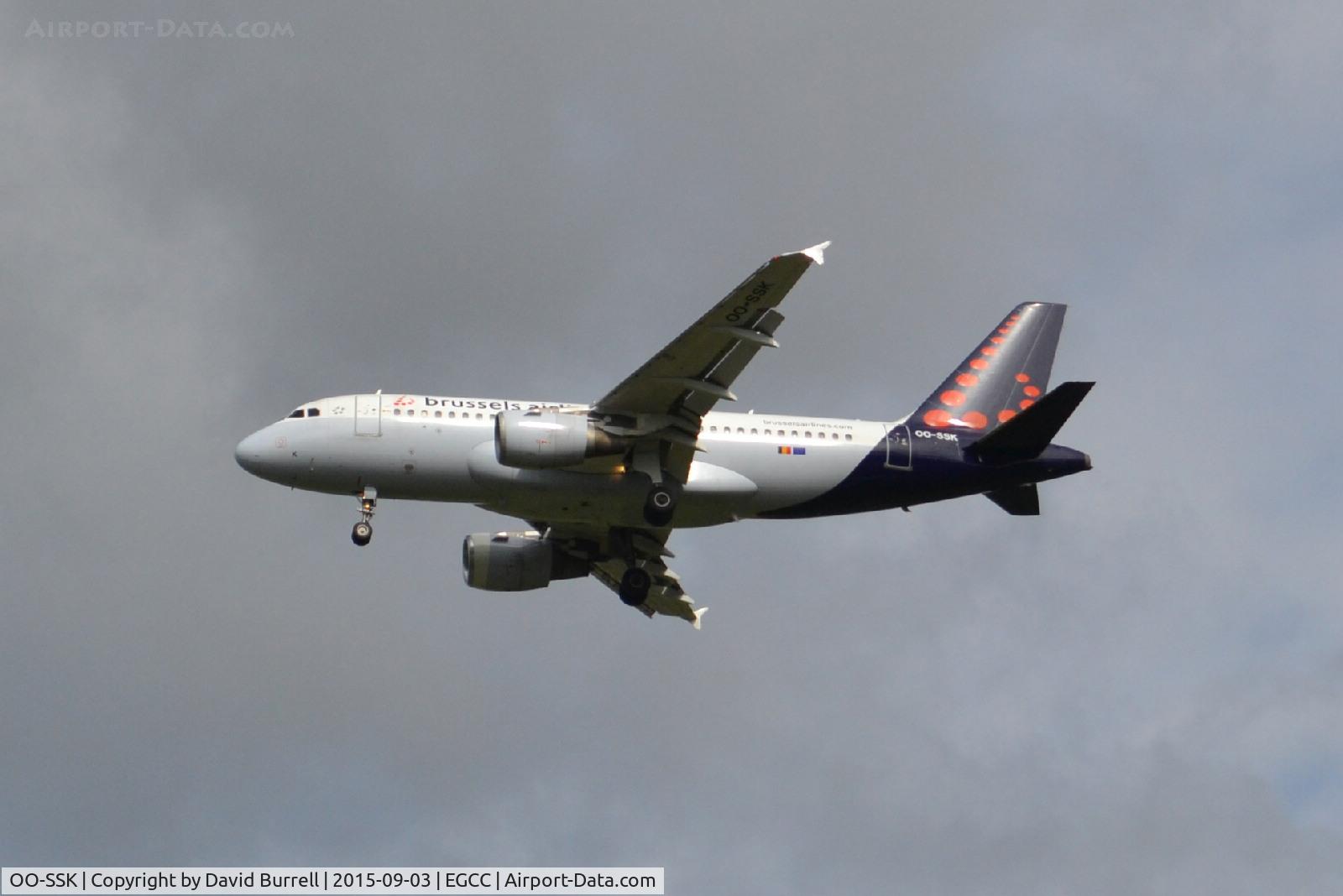 OO-SSK, 2000 Airbus A319-112 C/N 1336, Brussels Airlines Airbus A319-112 on approach to Manchester Airport.