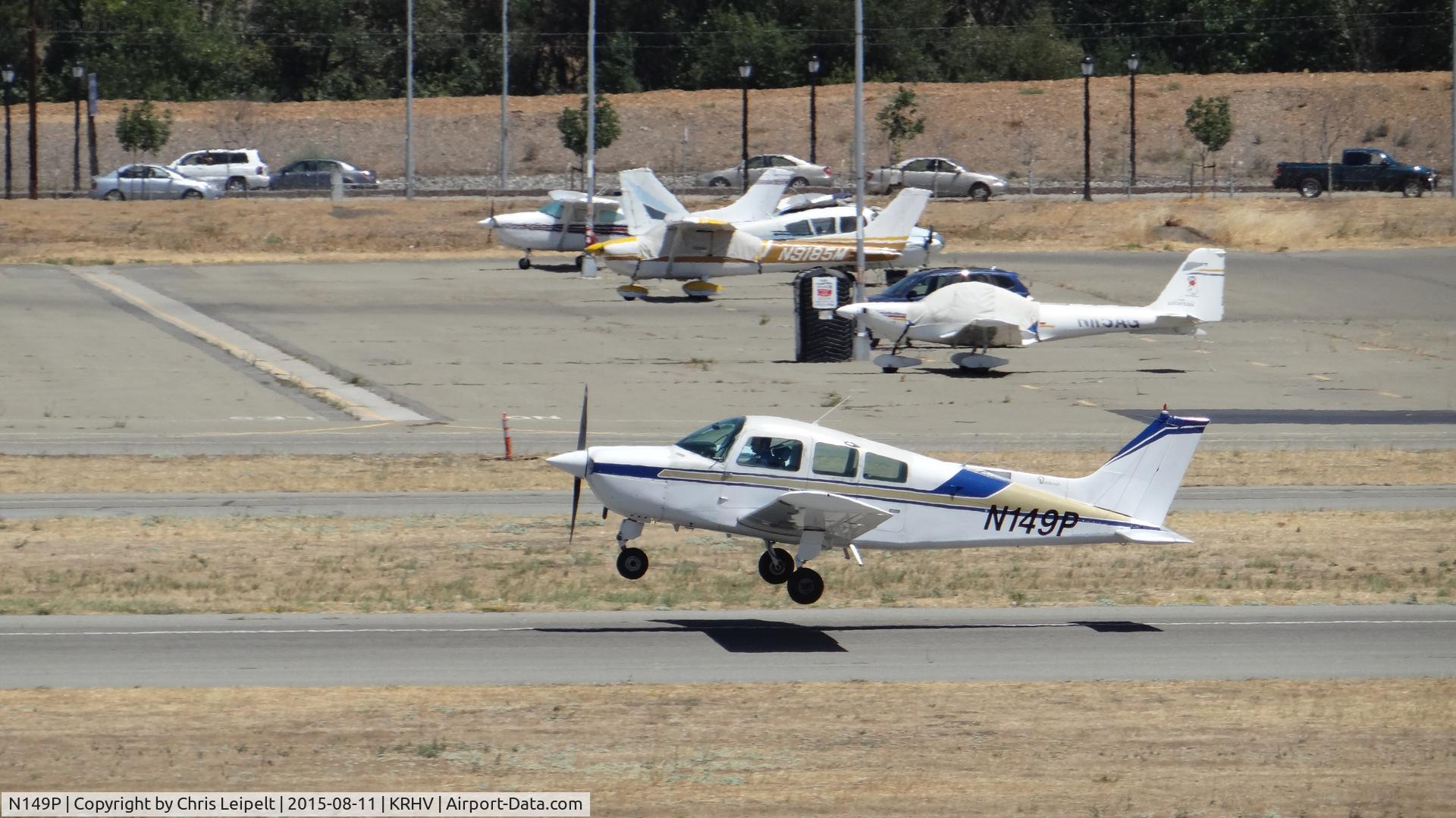 N149P, 1979 Beech C23 Sundowner 180 C/N M-2237, Locally-based 1979 Beech C23 departing runway 31R at Reid Hillview Airport, San Jose, CA. Photo taken from the control tower.