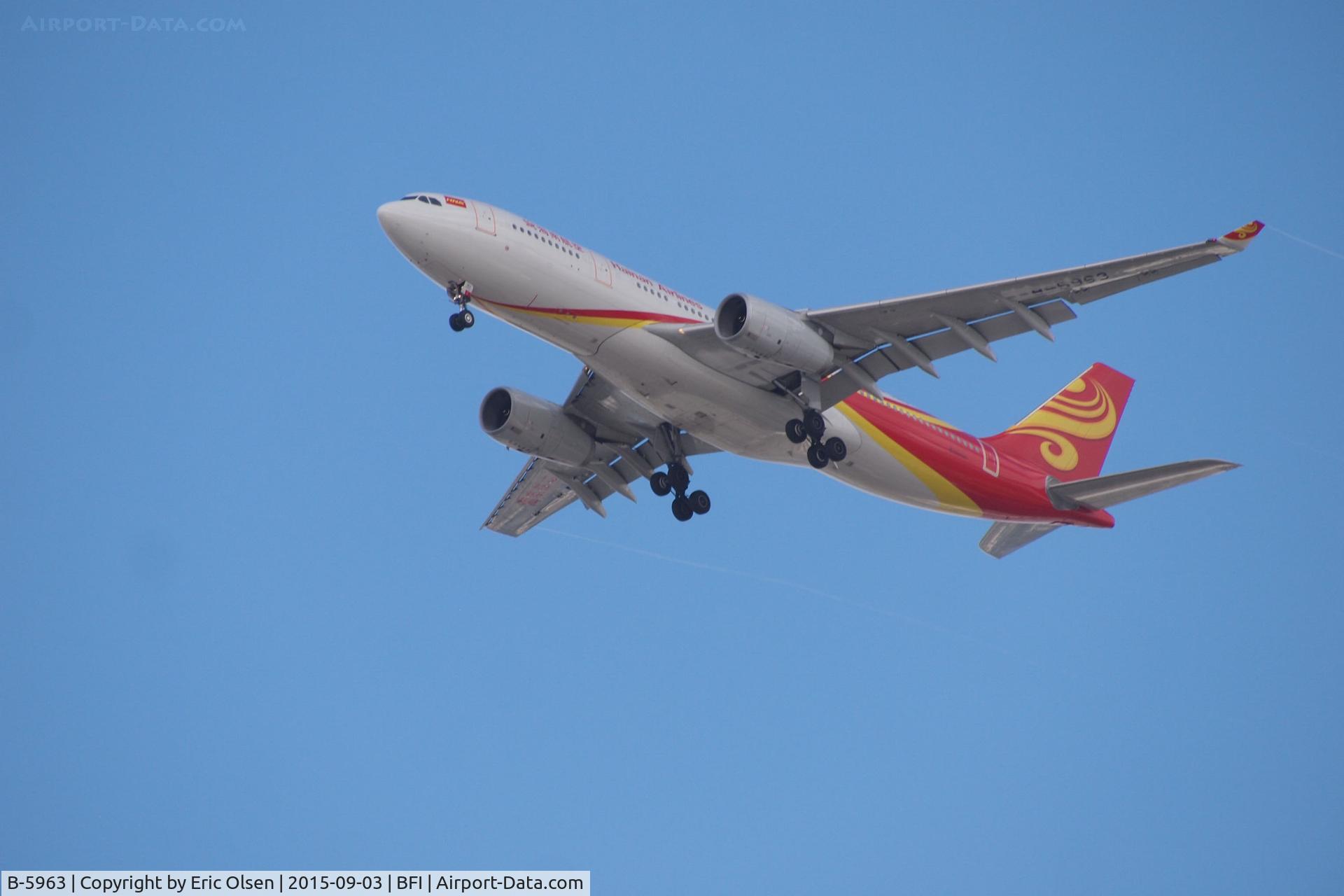 B-5963, 2014 Airbus A330-243 C/N 1573, Airbus on final for Seatac. Photo was taken from Boeing Field.
